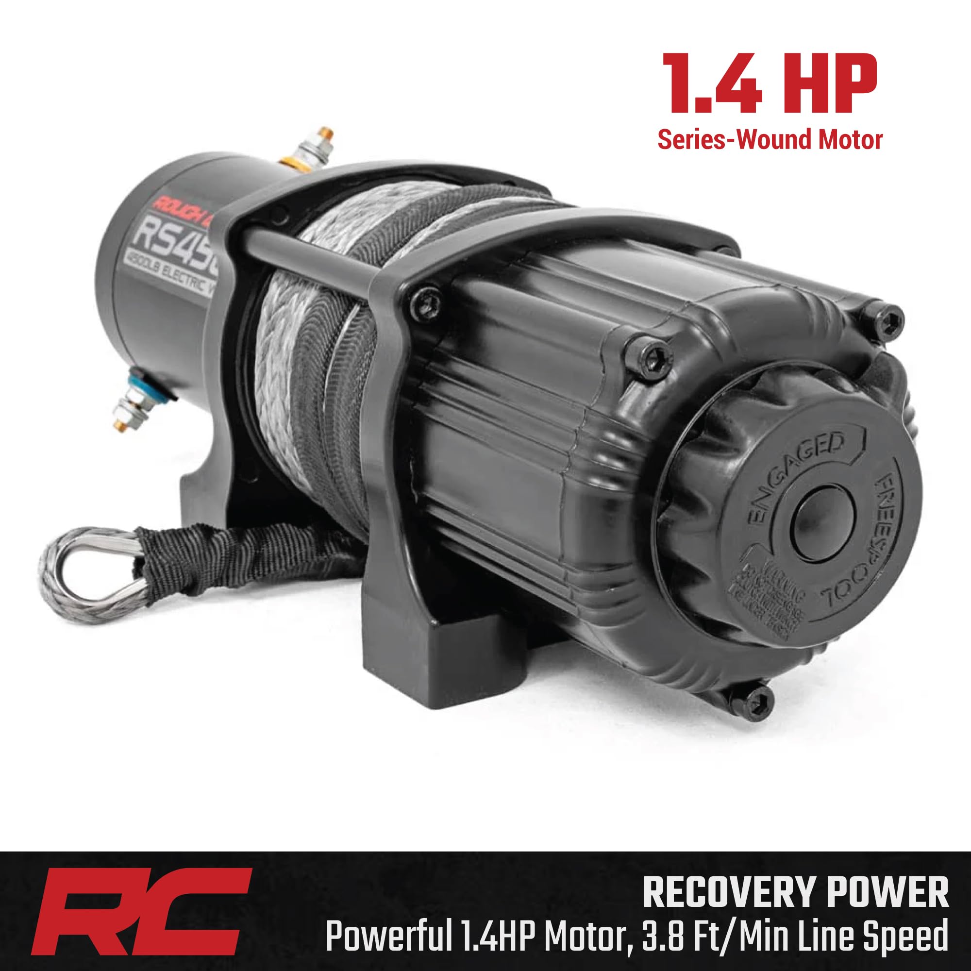 4,500 LB Rough Country UTV/ATV Winch - ProSeries 1.4HP Electric Winch with 50 Ft Synthetic Rope, Remote, Waterproof 12V Off-Road Recovery System