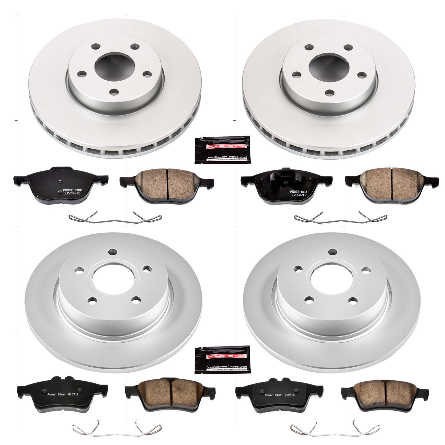 Power Stop CRK5977 Brake Rotor & Coated Ceramic Brake Pads- front & rear For Ford Focus 2012-2018 [Model Specific]