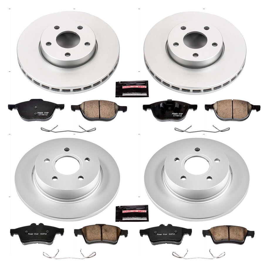 Power Stop CRK5977 Brake Rotor & Coated Ceramic Brake Pads- front & rear For Ford Focus 2012-2018 [Model Specific]
