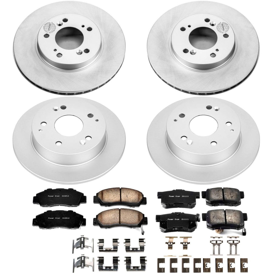Power Stop Coated Brake Rotor and Ceramic Brake Pads CRK707 - Front & Rear For Acura Integra 1997-2001 [Model Specific]