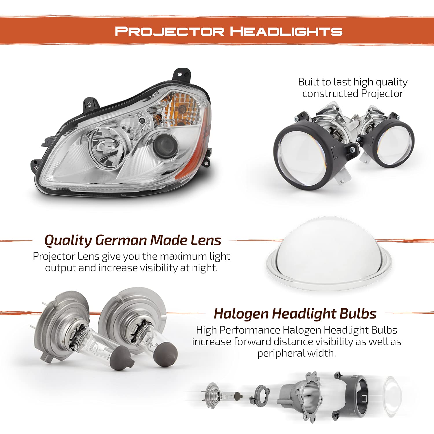 For 2013-2019 Kenworth T680 AKKON OE Projector Headlights Headlamp Replacement Assembly - Right Passenger