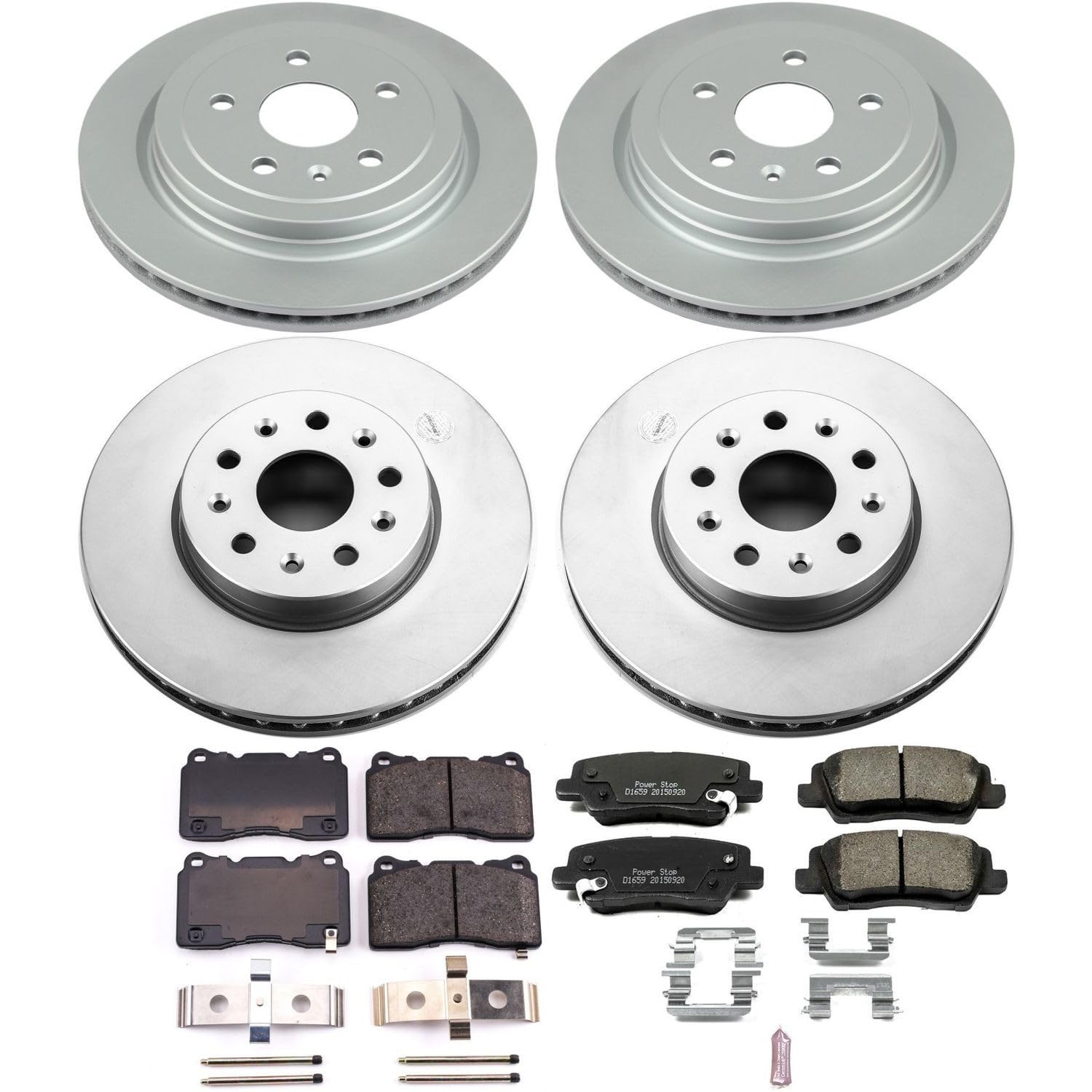 Power Stop Coated Brake Rotor and Ceramic Brake Pads CRK7000- Front & Rear For Cadillac CTS 2014-2018 [Model Specific]