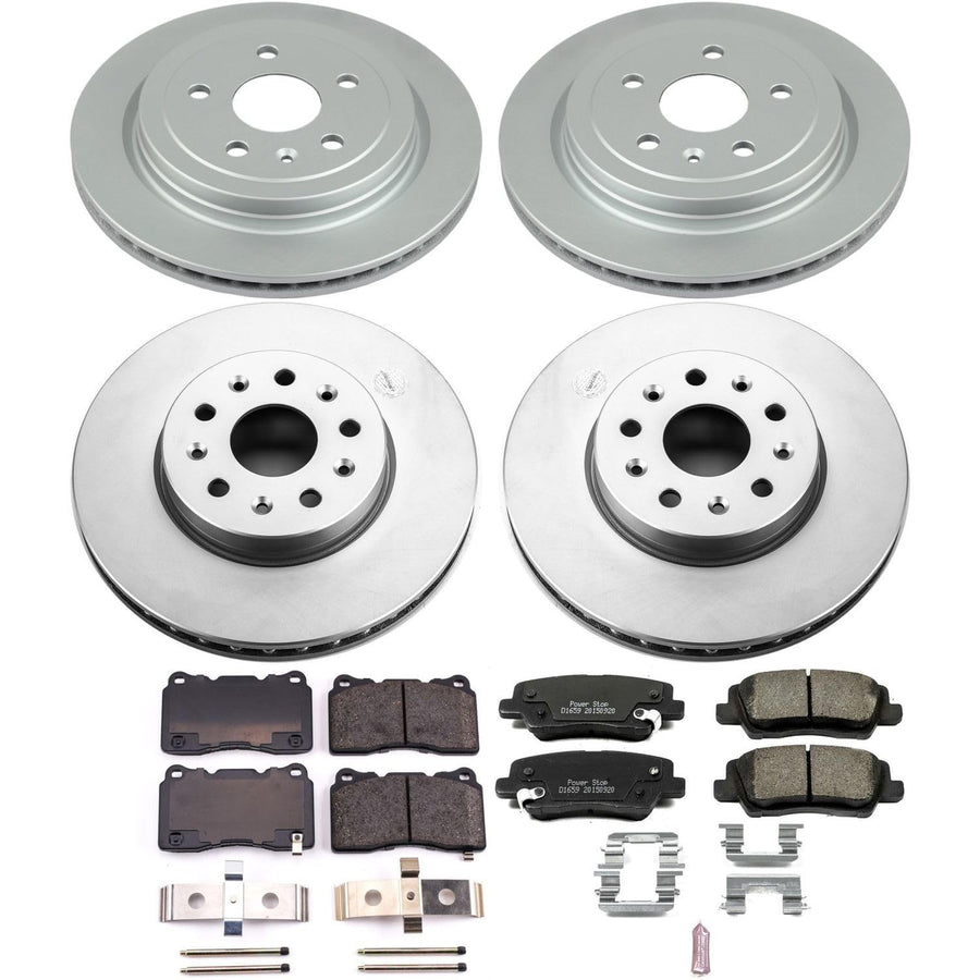 Power Stop Coated Brake Rotor and Ceramic Brake Pads CRK7000- Front & Rear For Cadillac CTS 2014-2018 [Model Specific]