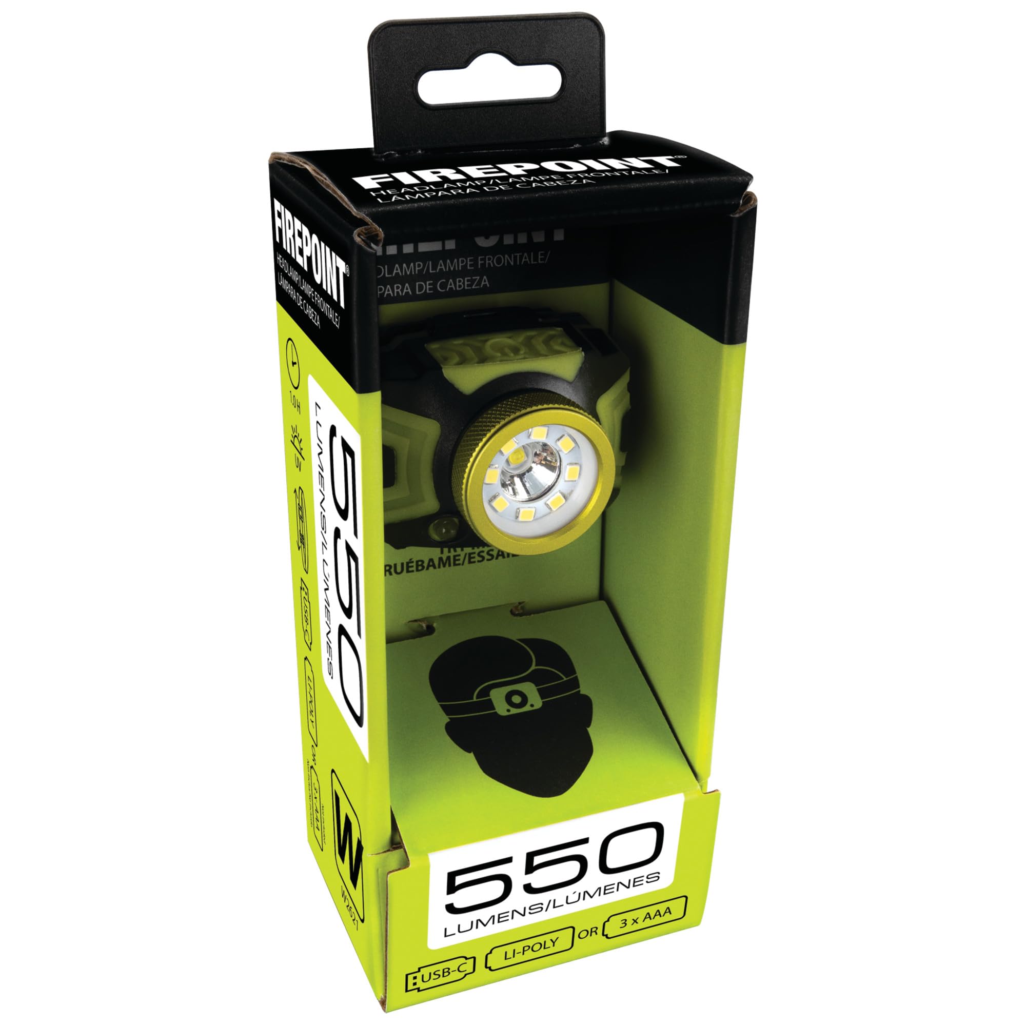 W2621 Performance Tool 500+LM Firepoint Dual-Power LED Headlamp - Adjustable Strap, UV Light, Spotlight, Area Light, Li-Ion, Green/Black