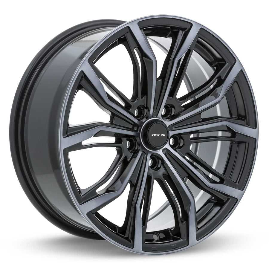 Custom RTX BLACK WIDOW Wheel - 16x7, 40 Offset, 5x114.3 Bolt Pattern, 73.1mm Hub - Black with Machined Gray Face Rim