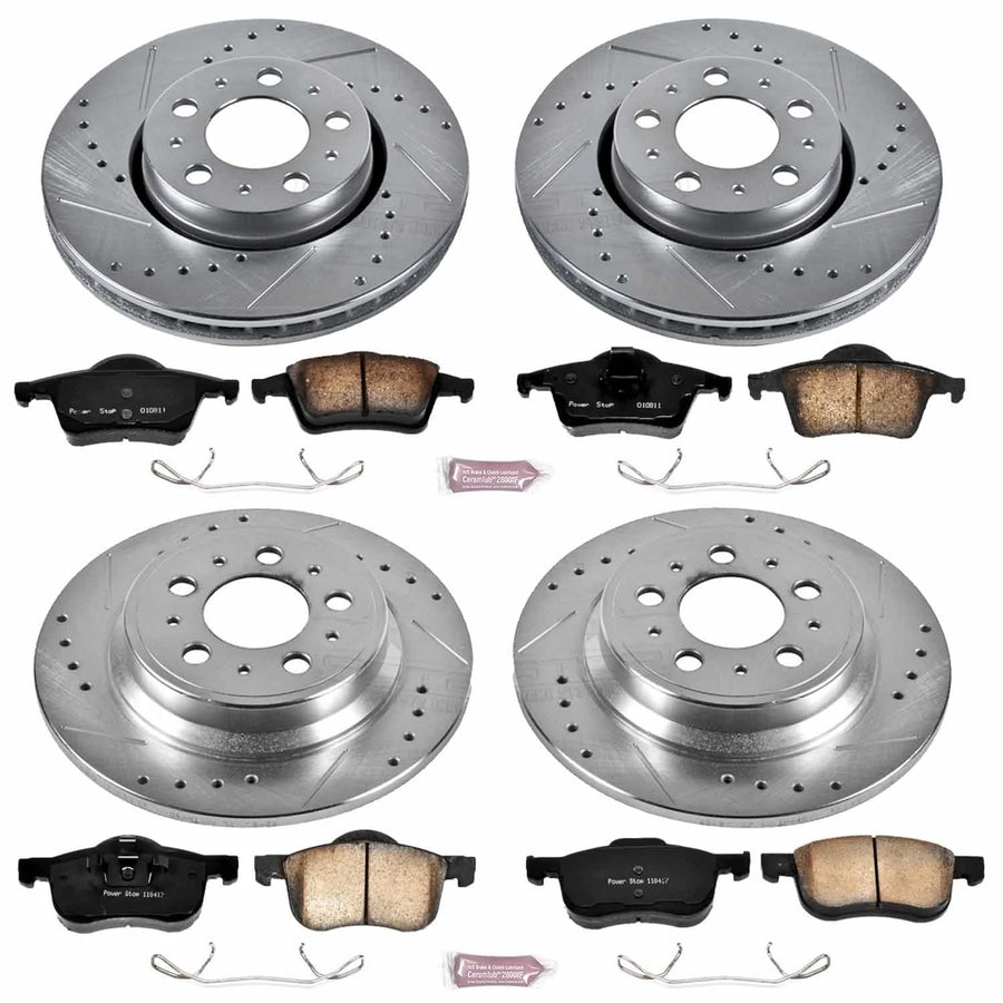 Power Stop Z23 Front and Rear Carbon-Fiber Ceramic Brake Pads and Drilled and Slotted Rotors Brake Kit [Vehicle Specific]