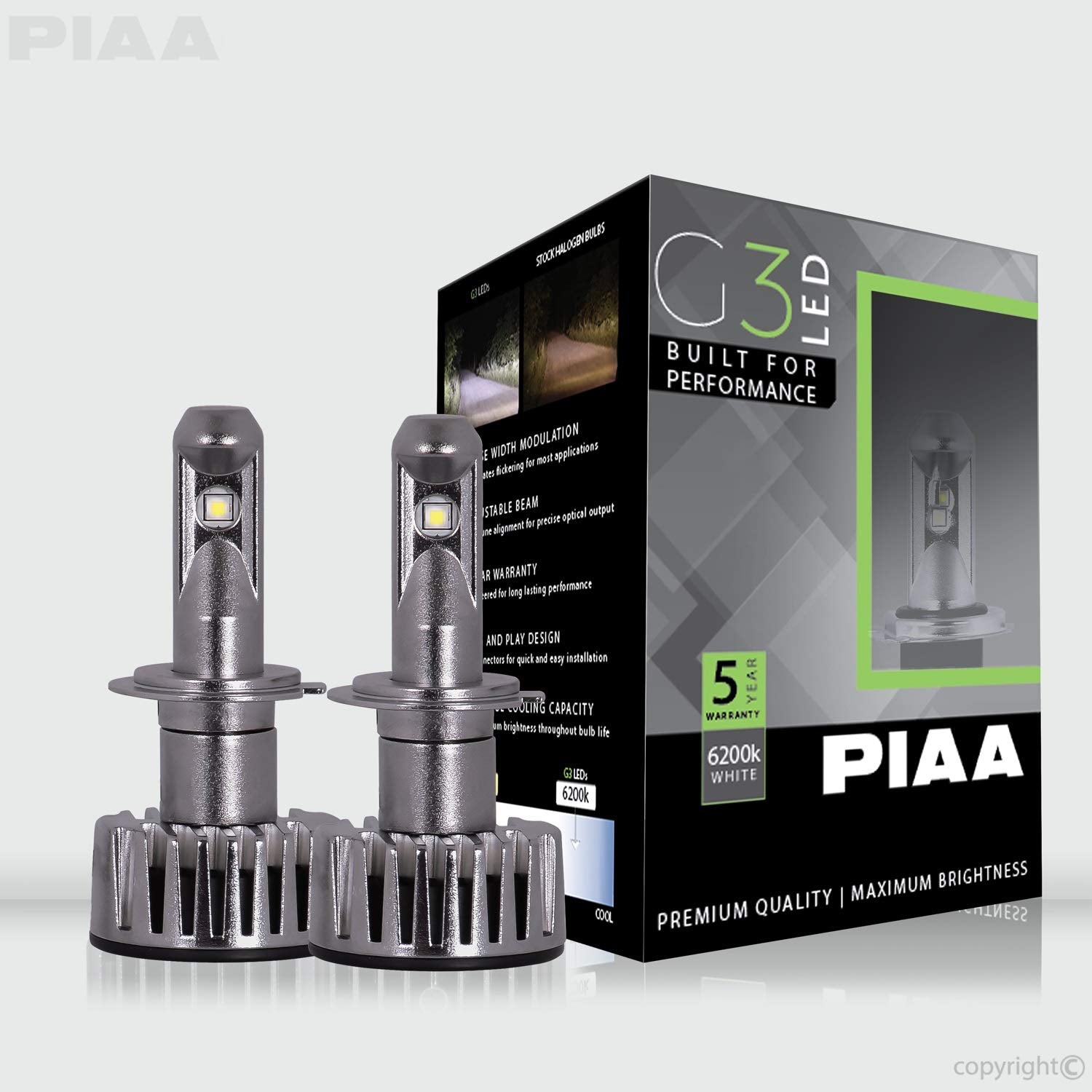 G3 H7 LED Bulb Piaa (6200K 12/24V 23W Twin Pack), white