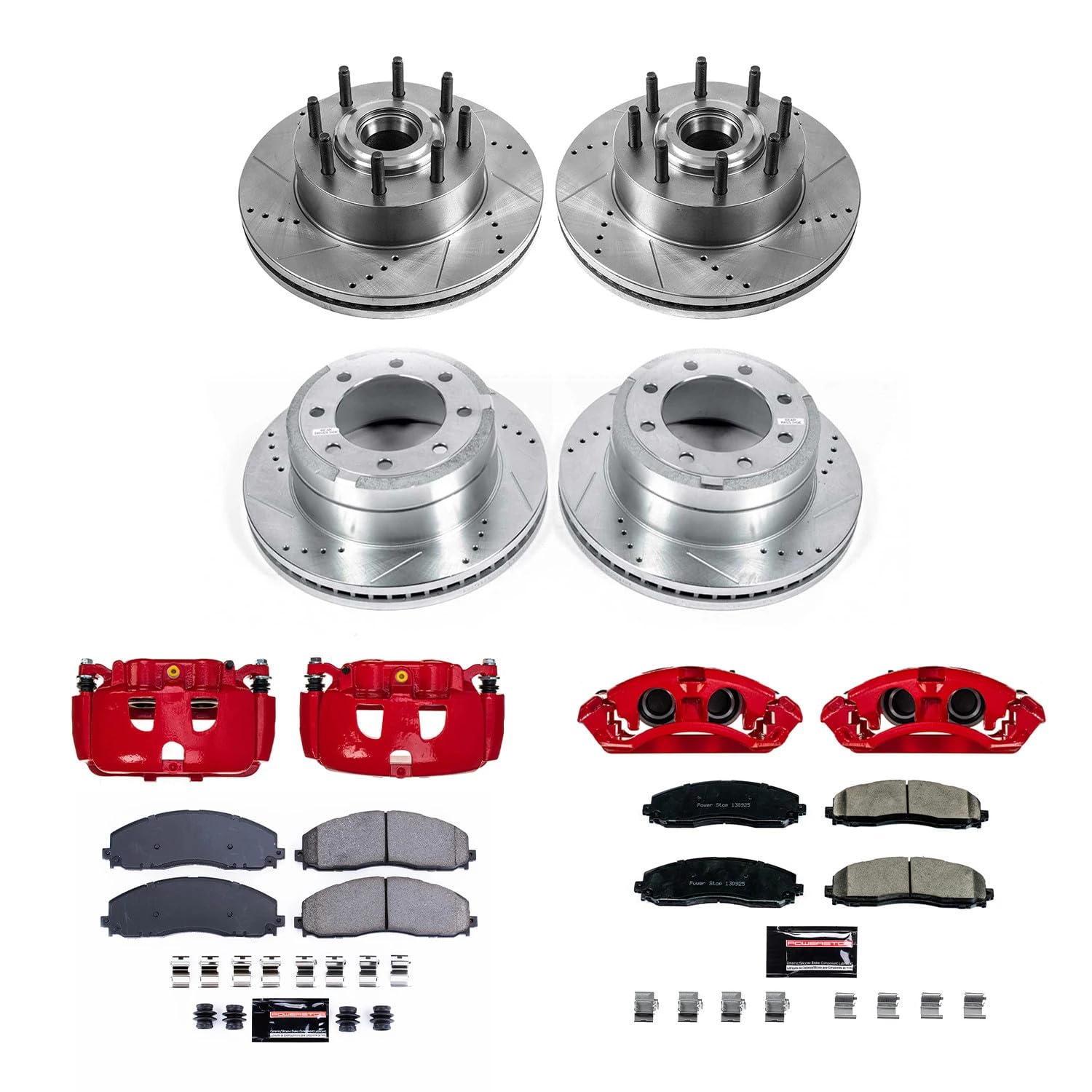 Power Stop KC6820A Front and Rear Z23 Daily Driver Brake Pad and Rotor Kit with Red Powder Coated Calipers