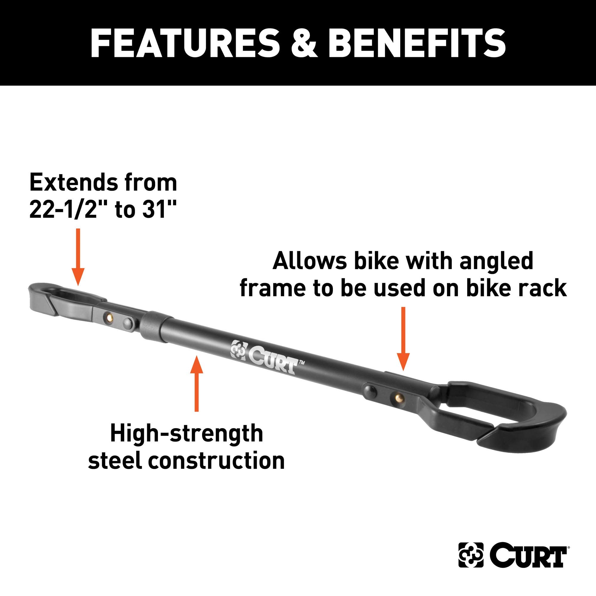 CURT Adjustable 22-1/2 to 31-Inch Bike Rack Adapter for Women's Bike, Angled Frame 18016
