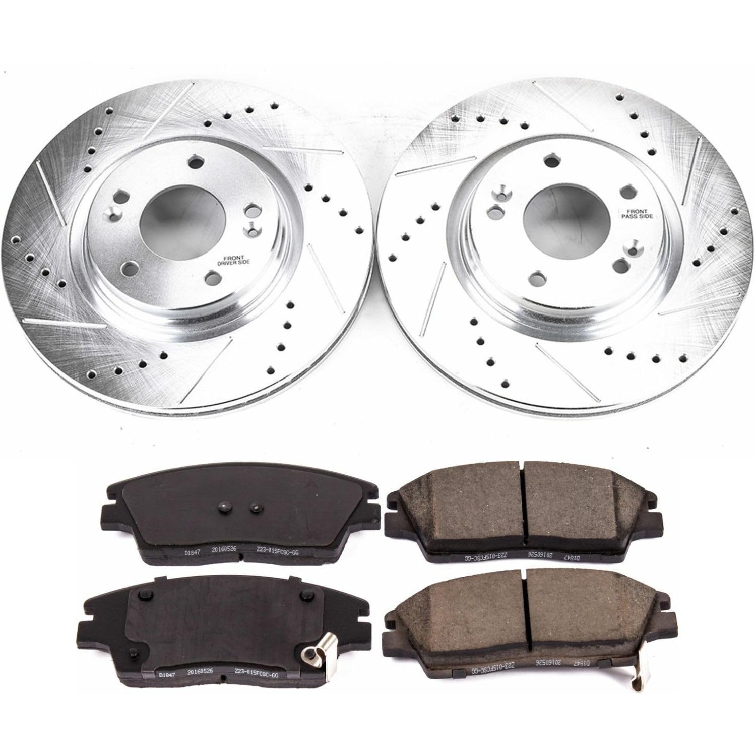 Power Stop Front K7355 Z23 Carbon Fiber Brake Pads with Drilled & Slotted Brake Rotors Kit