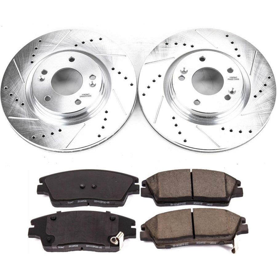 Power Stop Front K7355 Z23 Carbon Fiber Brake Pads with Drilled & Slotted Brake Rotors Kit