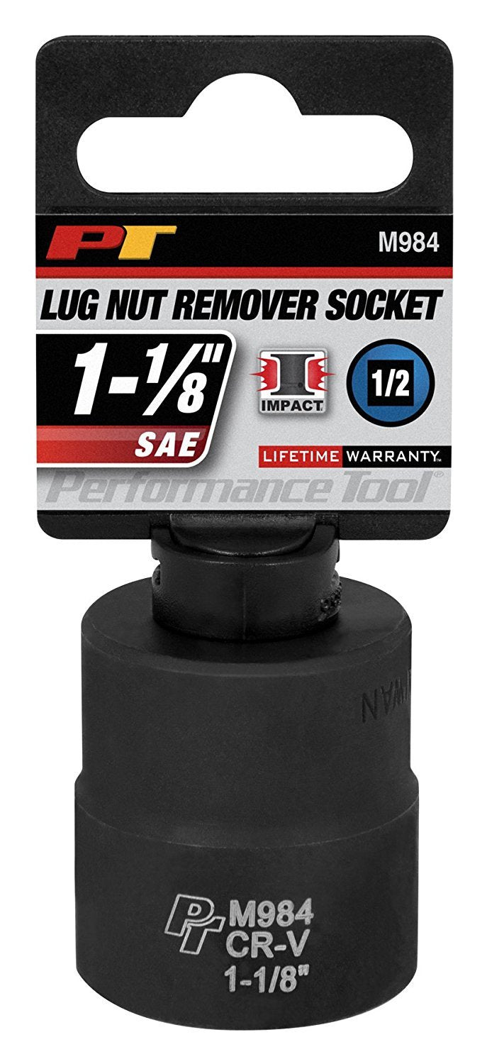M984 Performance Tool 1-1/8 in. Lug Nut Remover Socket - Heavy-Duty Impact Socket for Removing Stubborn Lug Nuts with Ease, Black