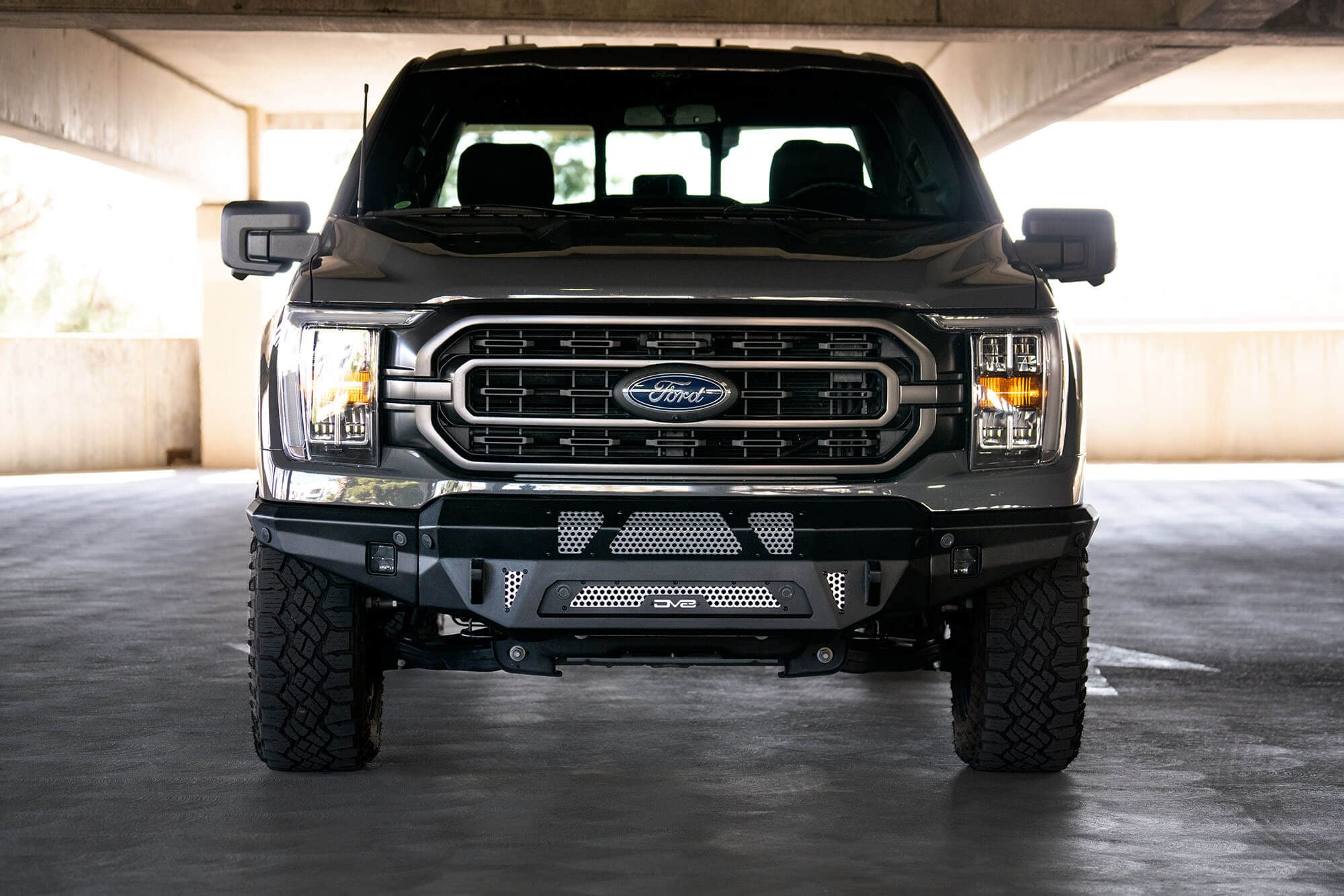 FBFF1-09 | DV8 Offroad | MTO Series Front Bumper for 2021-Current F-150 | 3 Pc Modular Construction | Factory Sensor Compliant | Strategic Airflow Cutouts | LED Light Mounts