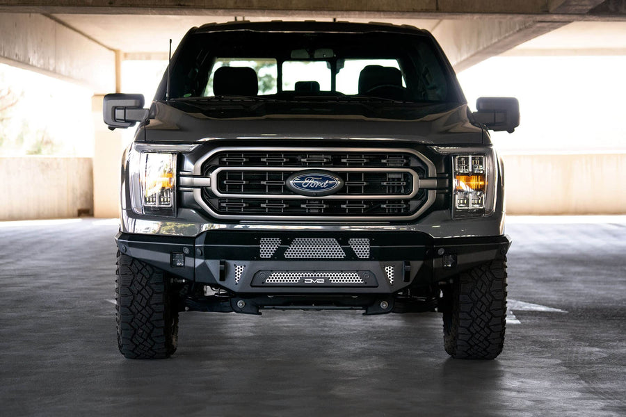 FBFF1-09 | DV8 Offroad | MTO Series Front Bumper for 2021-Current F-150 | 3 Pc Modular Construction | Factory Sensor Compliant | Strategic Airflow Cutouts | LED Light Mounts