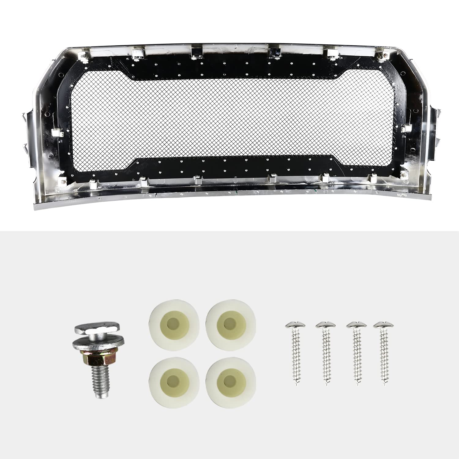 Chrome Mesh Rivet Front Bumper Hood Grille w/Shell Spec-D Tuning Compatible with 2015-2017 Ford F150