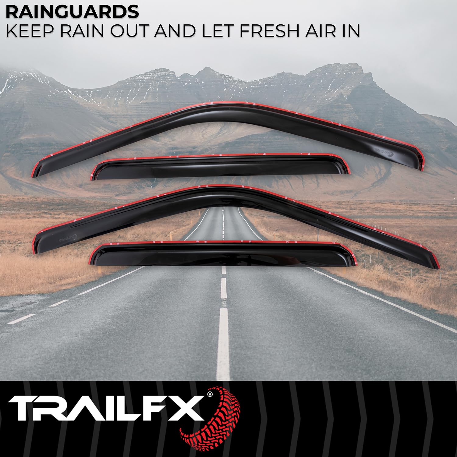 TrailFX Window Vents Smoked Rainguards Fits 1999-2016 Ford F-250 Super Duty Crew Cab in-Channel 4-Piece Low Profile Acrylic Rainguard Set TrailFX 4953IC