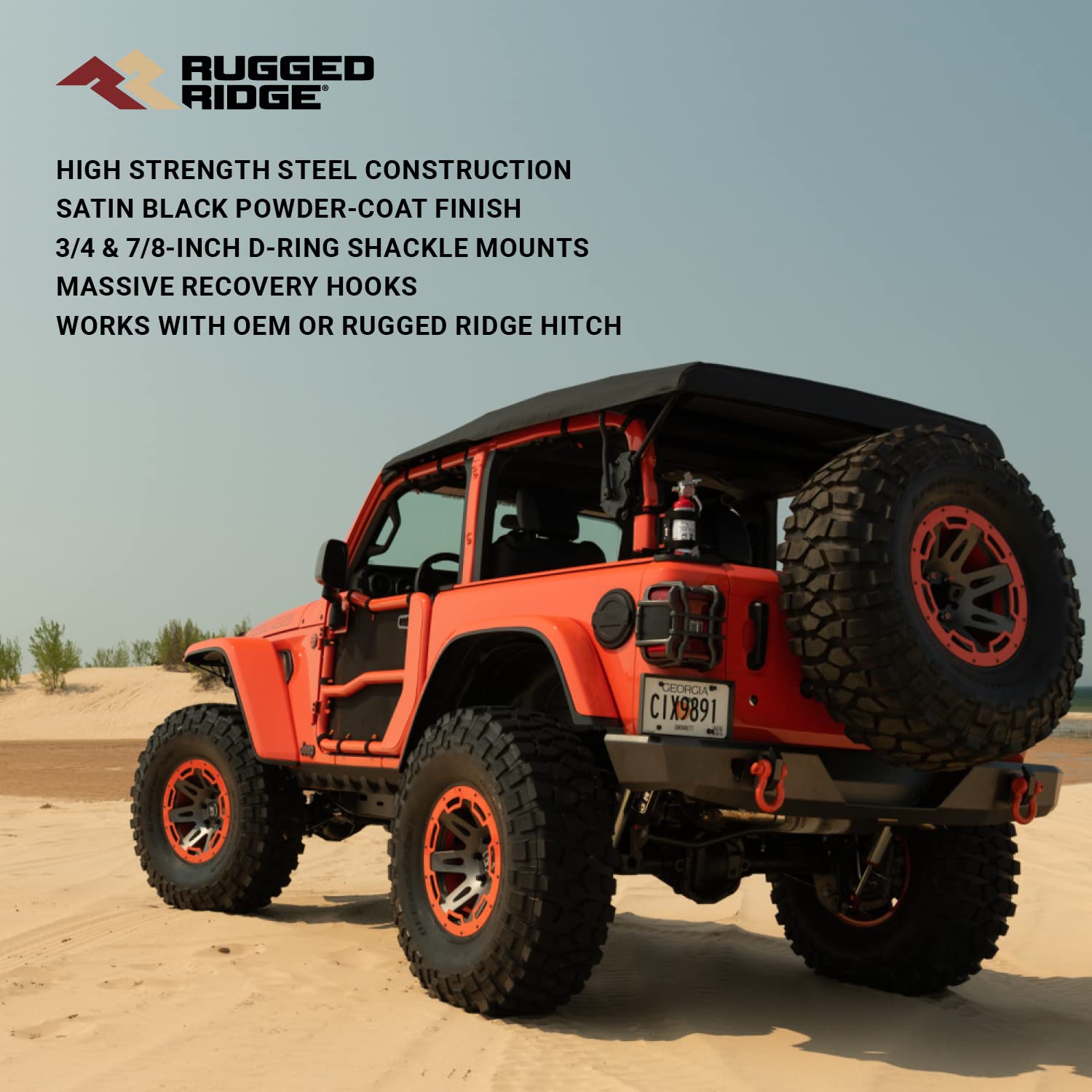 Rear Rugged Ridge HD Bumper for Jeep Wrangler JL | Full-Width, Steel, Black | 11540.36 | Fits 2018-2025 Jeep Wrangler JL