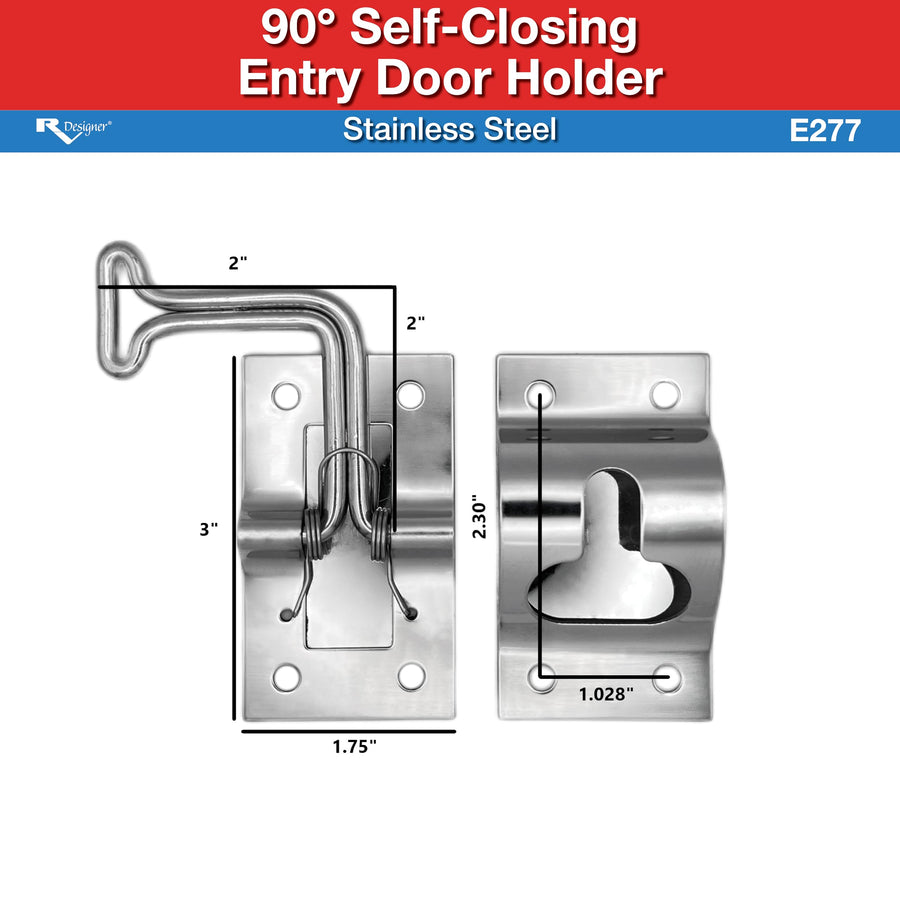 E277 RV Designer 90° Entry Door Holder, Stainless Steel, Silver