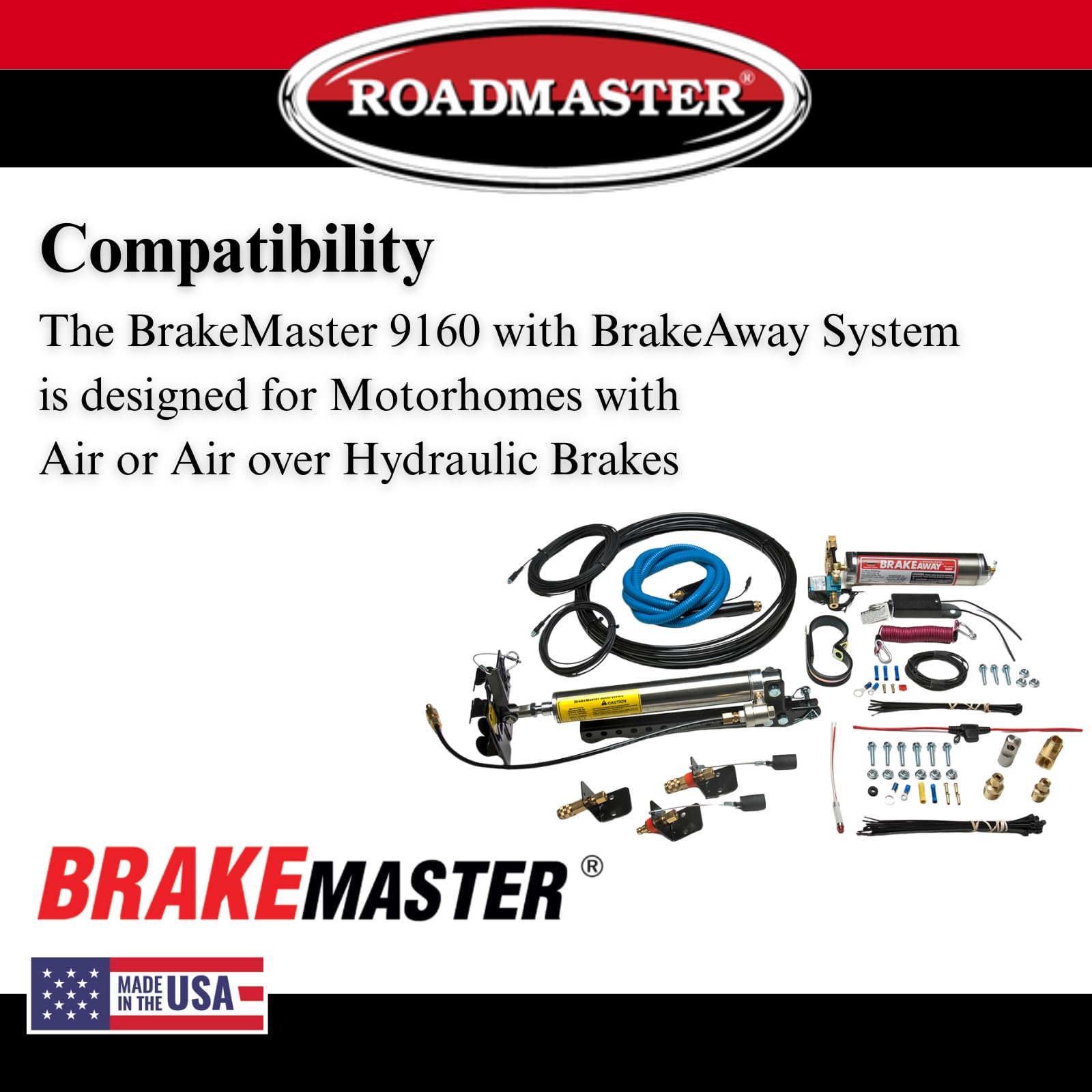 Brakemaster Roadmaster 9160 Brake System with BrakeAway Kit fits Motorhomes with Air or Air Over Hydraulic Brakes | Fully US and Canadian Brake Compliant | Easy Installation
