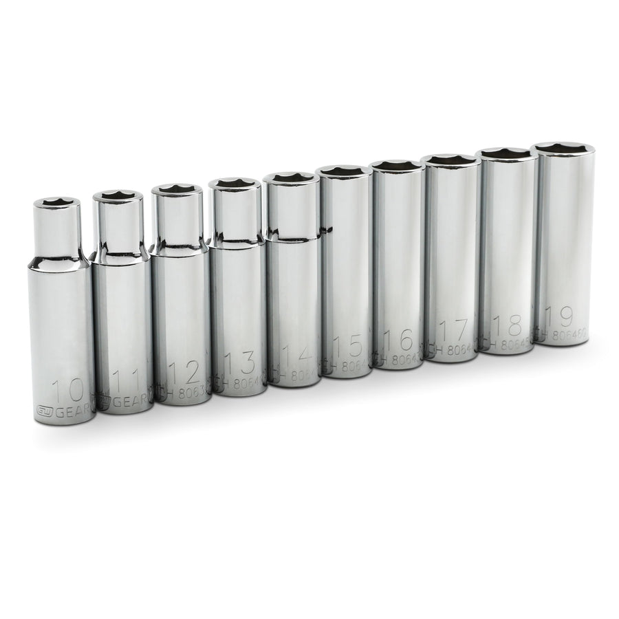 10 Pc. GEARWRENCH 1/2" Drive 6 Pt. Deep Socket Set, Metric - 80704