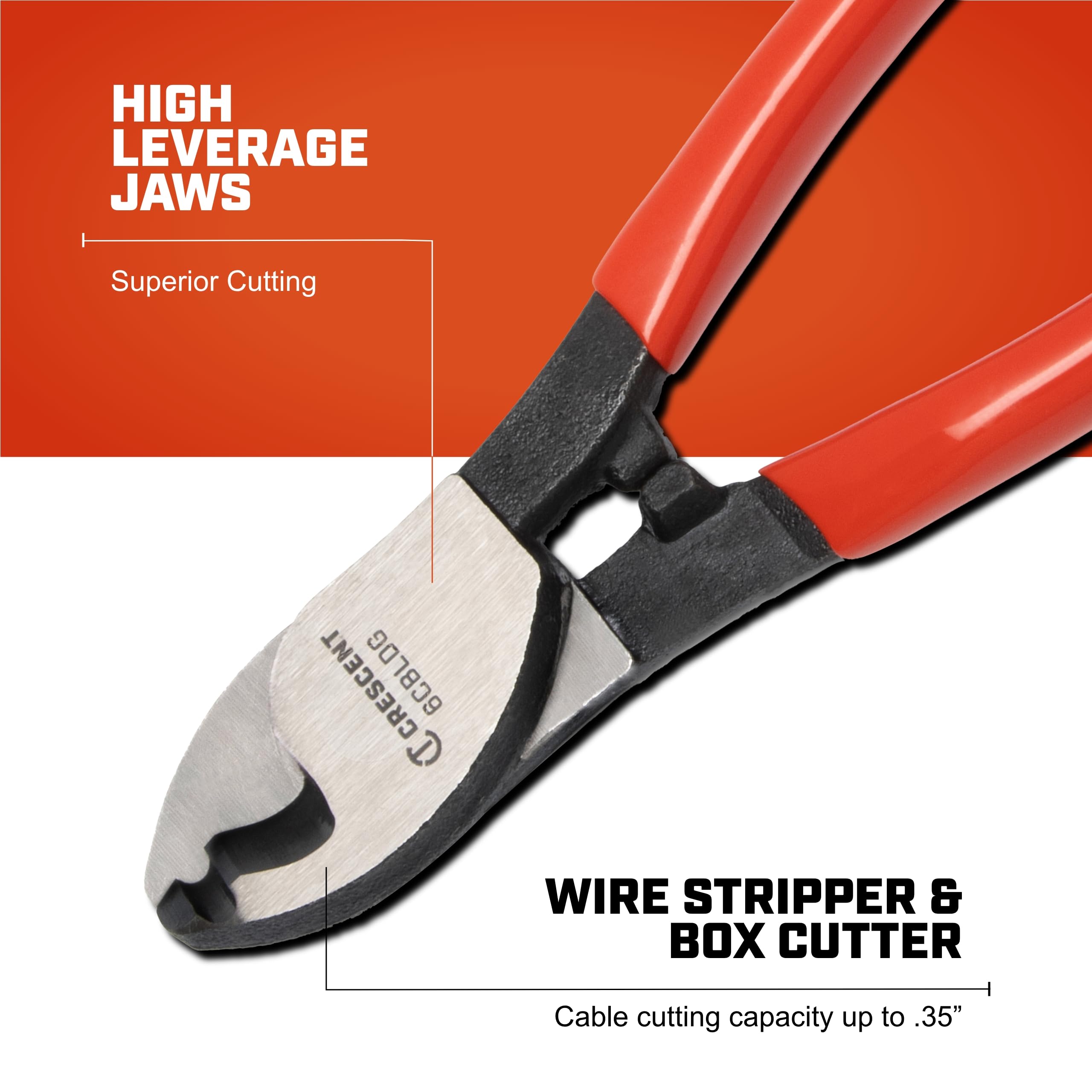 Crescent Cable Cutter, Pliers Dipped Handle - Premium Cutting Pliers with Sheer-Cut Blades & Ergonomic Grip - Professional-Grade Hand Tool - 6" - 6CBLDG