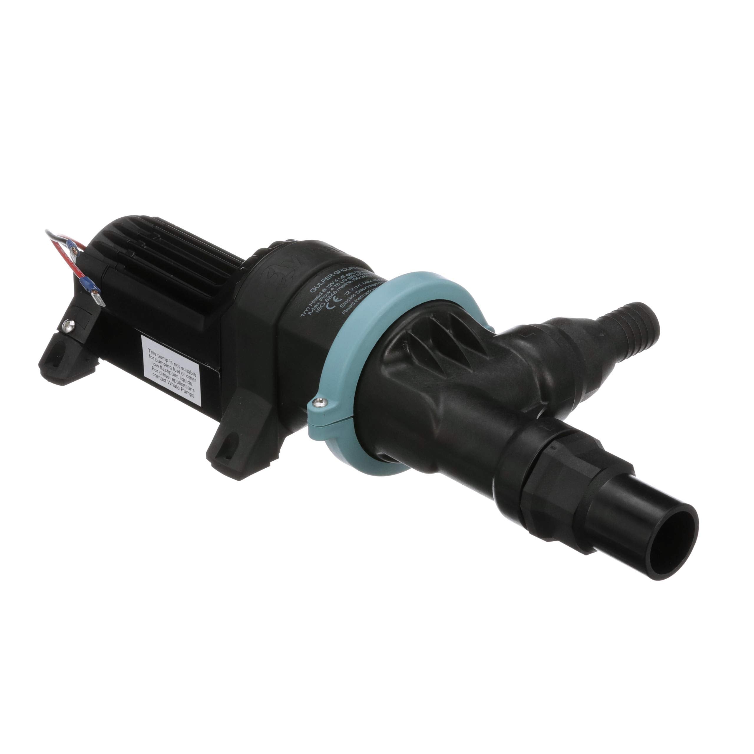Whale BP4772 Mk 3 Gulper Grouper Fishbox Discharge Pump, Evacuation Pump for Fishbox, Livewell or Baitwell, 12V DC, 10 Amps, 1 Inch/1 ½ Inch Hose Connections, 4.22 GPM Flow Rate, Black/Blue, 12-volt
