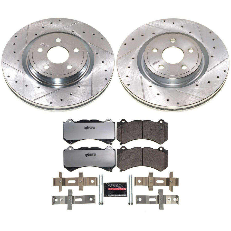 Power Stop Z26 Carbon-Fiber Ceramic Brake Pads with Drilled and Slotted Rotors Brake Kit For Dodge Durango 2021, Jeep Grand Cherokee 2021 [Application Specific]
