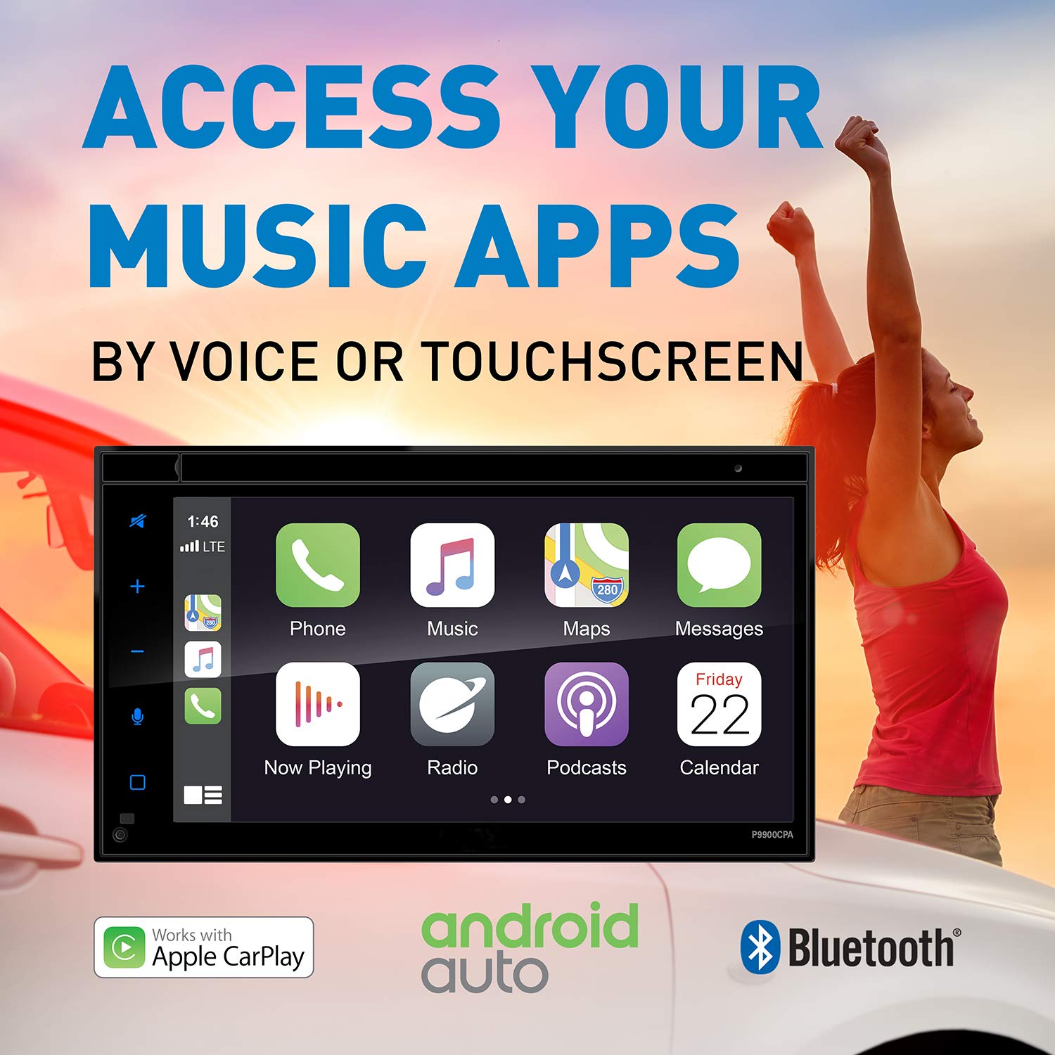 Car Stereo Planet Audio P9900CPA – Wireless CarPlay Android Auto, Double-Din, 6.75 Inch Touchscreen, Bluetooth, No DVD CD Player, Radio Receiver