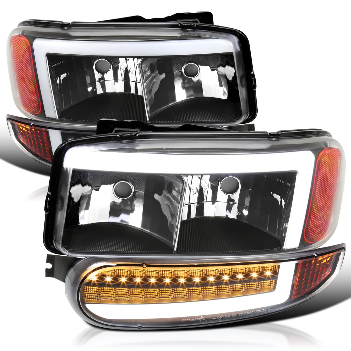 Black LED Tube Headlights + SPEC-D TUNING Sequential Bumper Lights Compatible with 2000-2006 GMC Sierra Denali, Yukon XL Denali