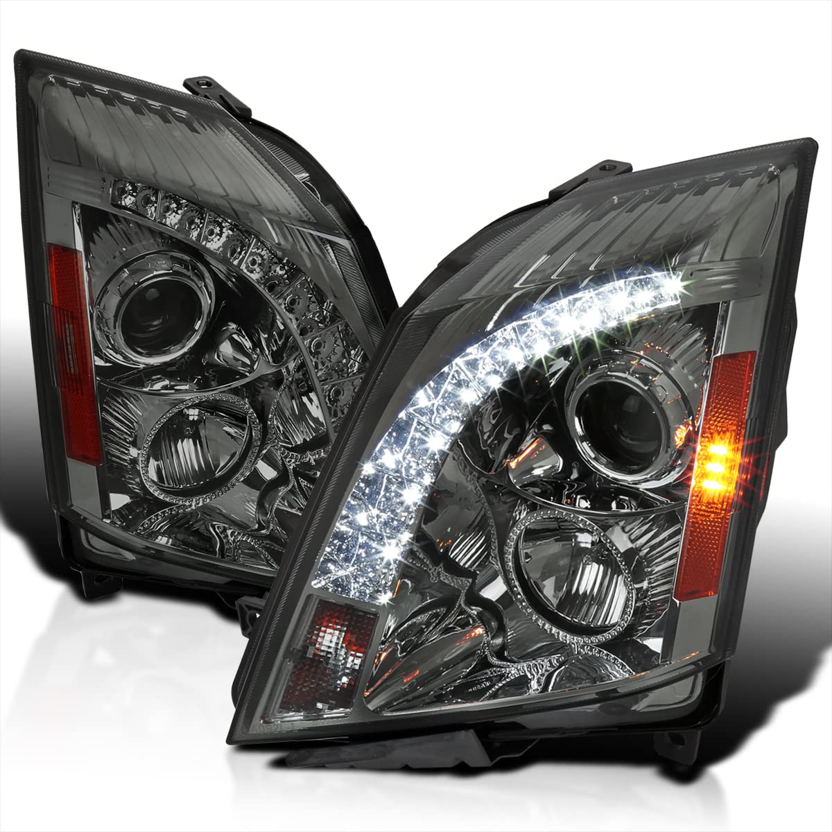 Spec-D Tuning SMD LED Chrome Smoke Projector Headlights Compatible with 2008-2013 Cadillac CTS Left + Right Pair Headlamps Assembly