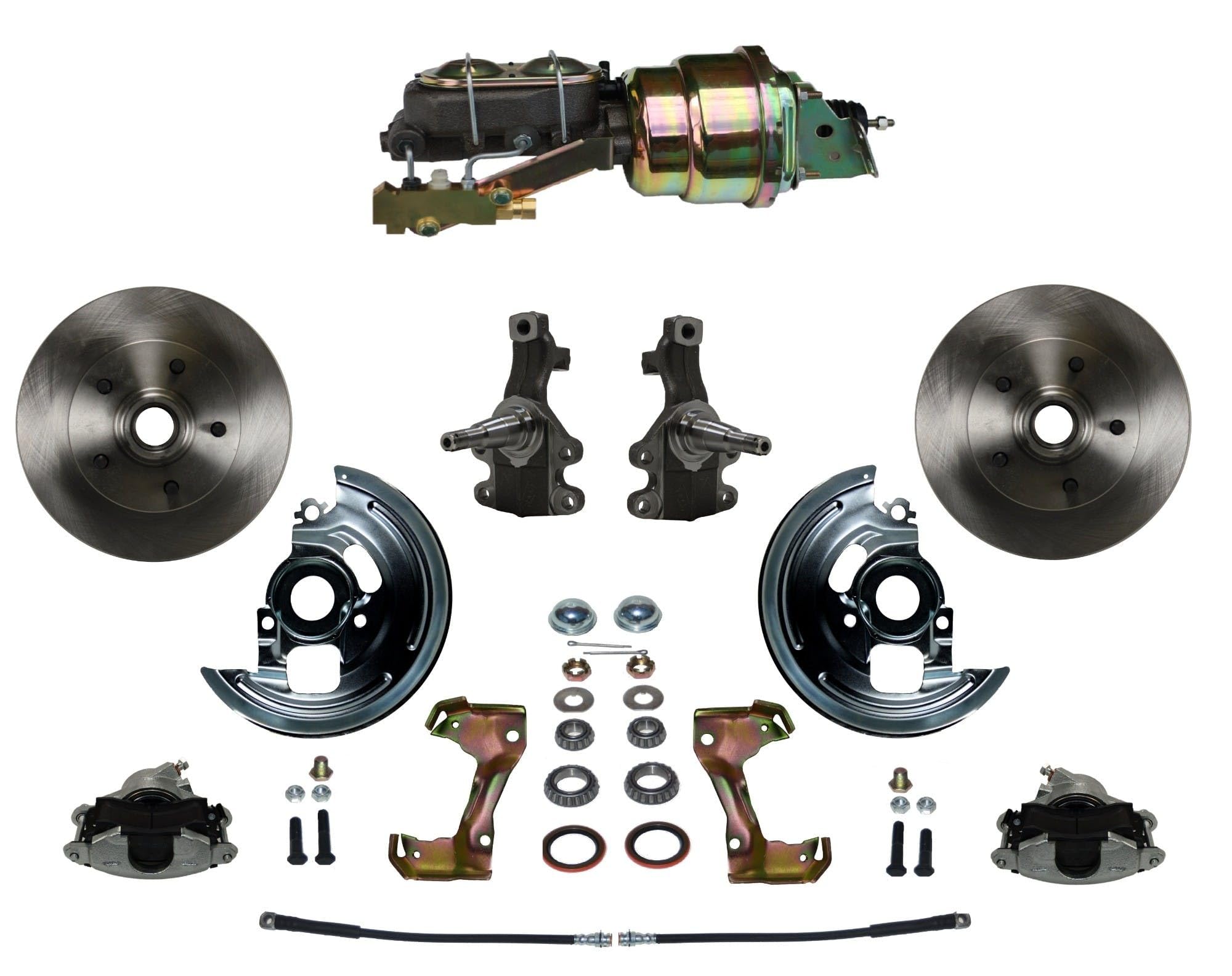 Power LEED BRAKES Front Disc Brake Conversion Kit 2" Drop Spindle With 7" Dual Zinc Booster Cast Iron M/C Disc/Disc Side Mount