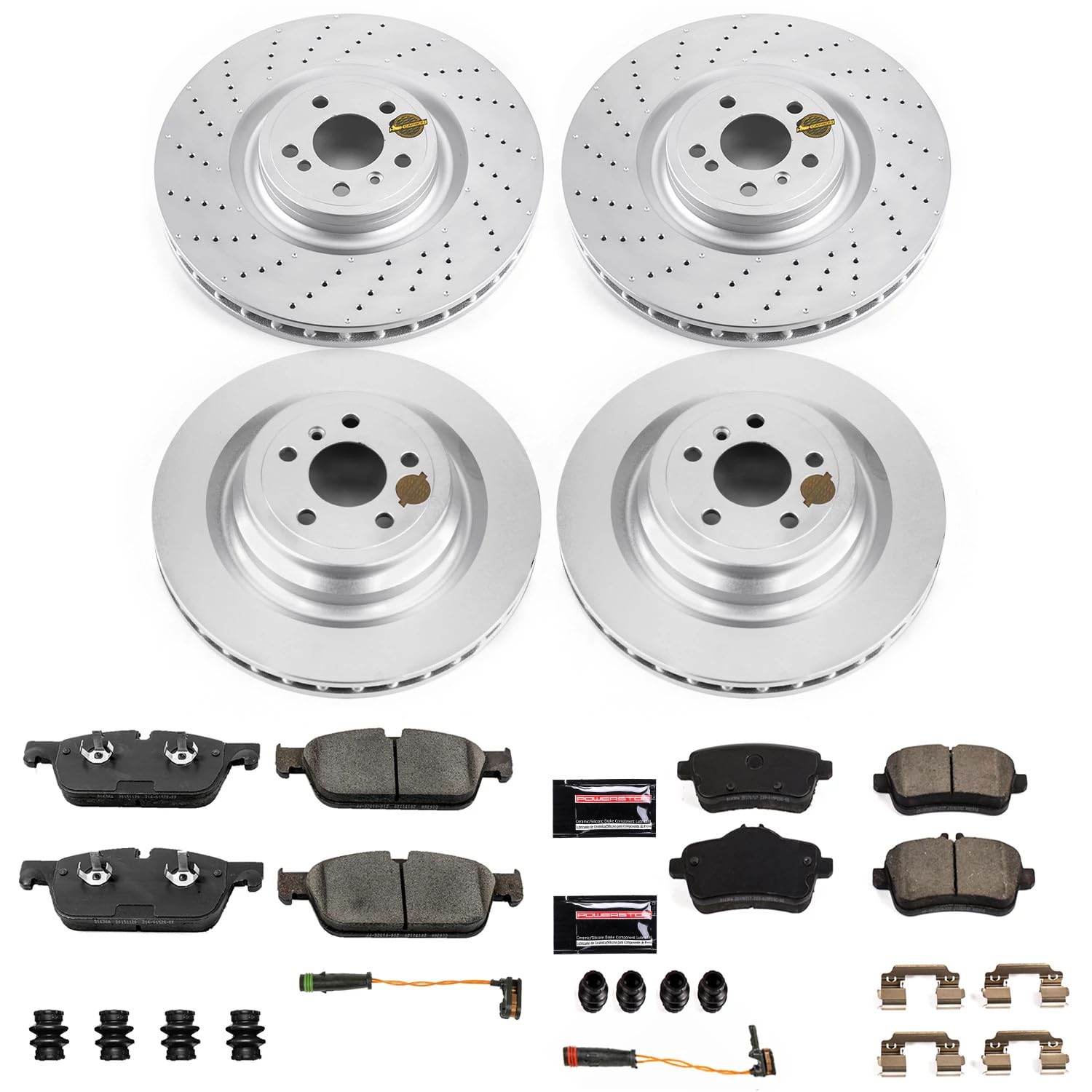 Power Stop CRK8354 Coated Brake Rotors and Z23 Carbon Fiber Brake Pads Kit Front and Rear For Mercedes-Benz GL450, Mercedes-Benz GL550, Mercedes-Benz GLE43 AMG, Mercedes-Benz GL [Model Specific]