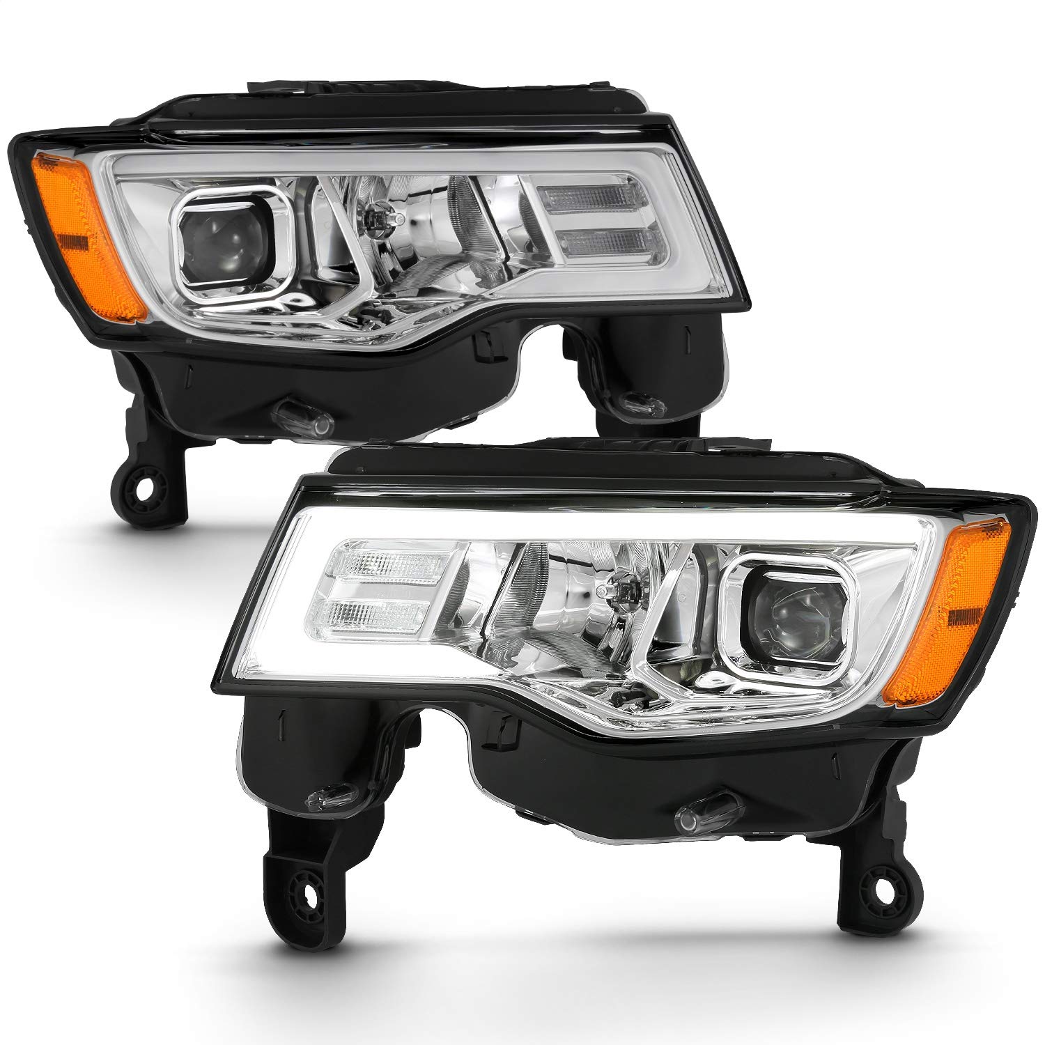 2017-2018 Jeep Grand Cherokee ANZO (111419) Projector Headlights w/Plank Style Switchback - Chrome w/Amber
