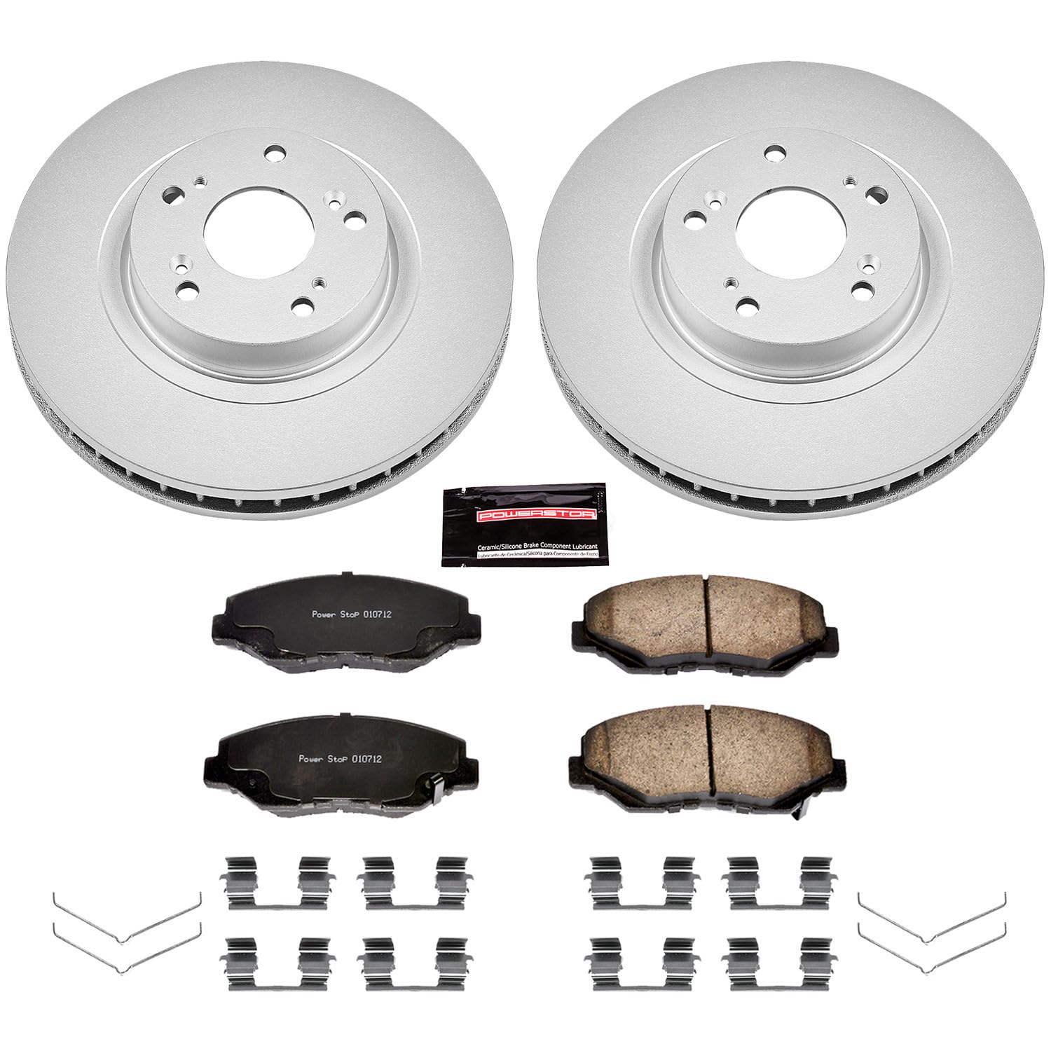 Power Stop Coated Brake Rotor CRK3055 & Ceramic Brake Pads- front For Acura ILX 2013-2015, Honda CR-V 2005-2006, Honda Civic 2012-2015 [Model Specific]
