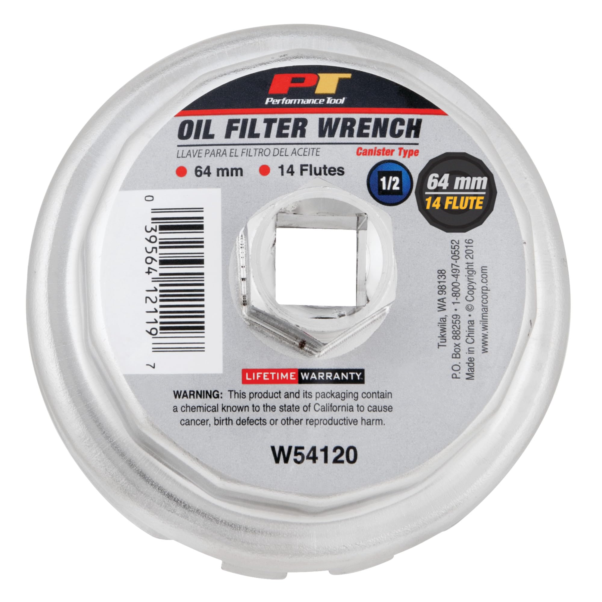 14 Flute Performance Tool Toyota Oil Filter Wrench, Aluminum, 64mm