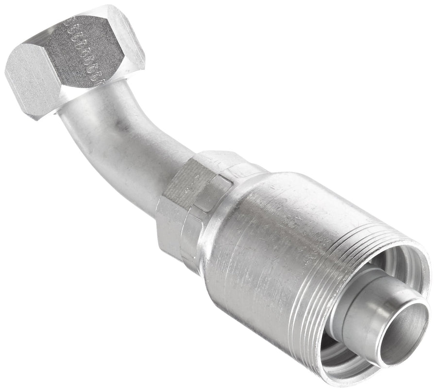 GlobalSpiral Series Gates MAX Pressure Couplings, Female JIC, 37 Degree Flare Swivel, 45 Degree Bent Tube, 1-1/2" ID 24GSM-24FJX45-034