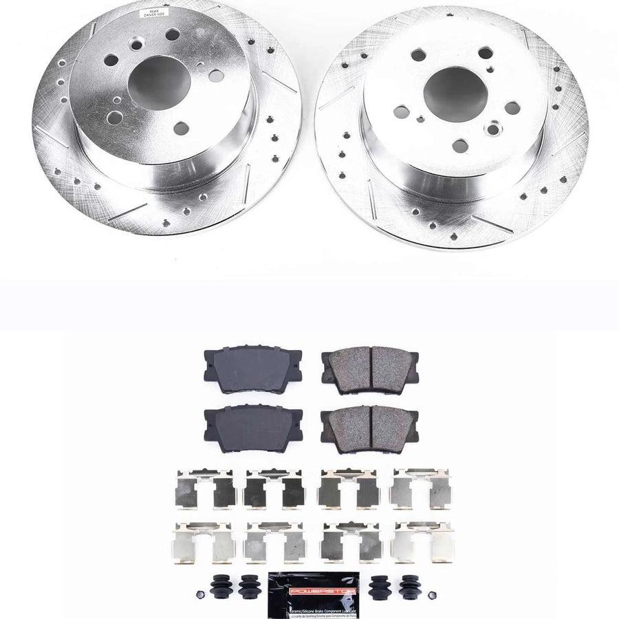 Power Stop K3068 Brake Pads Rear Z23 Carbon Fiber with Drilled and Slotted Brake Rotors Kit For 2007-2012 Lexus ES350 | 2008-2012 Toyota Avalon | 2007 2008 2009 2010 2011 Toyoya Camry