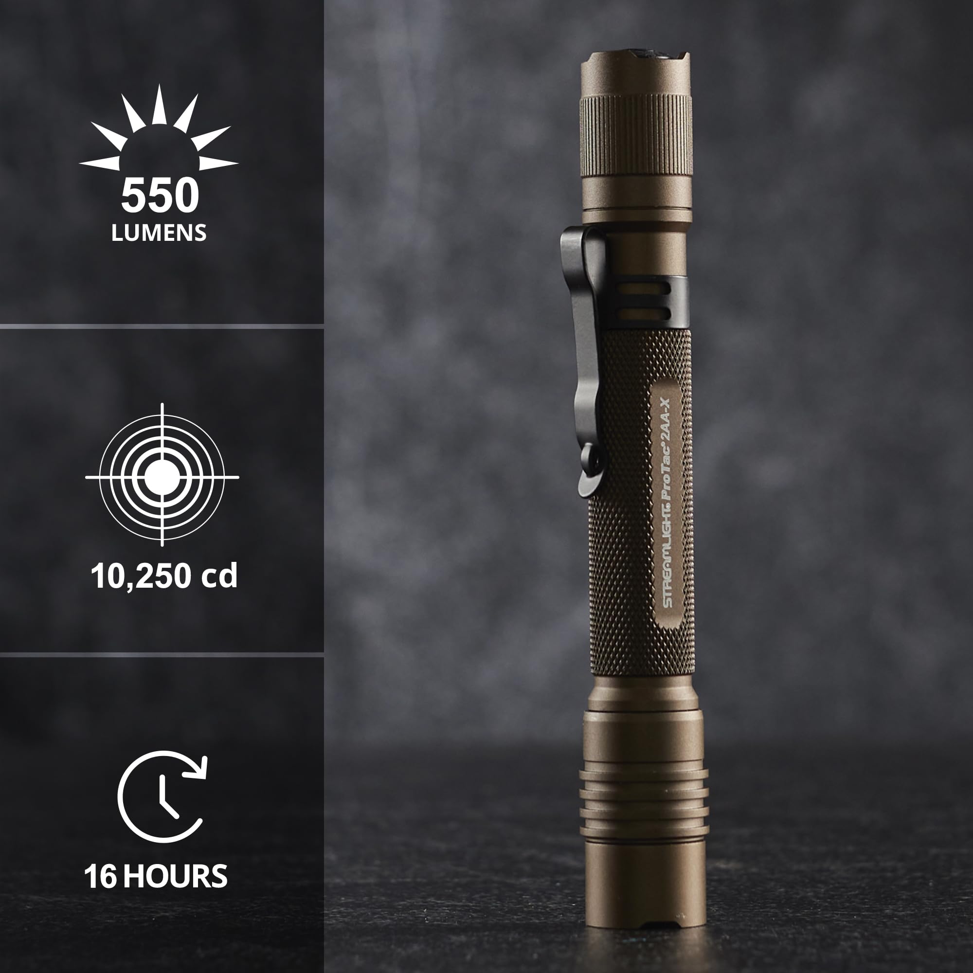 ProTac 2AA-X Streamlight 550-Lumen Multi-Fuel Personal Carry Tactical Flashlight with USB-C Rechargeable Battery, Coyote