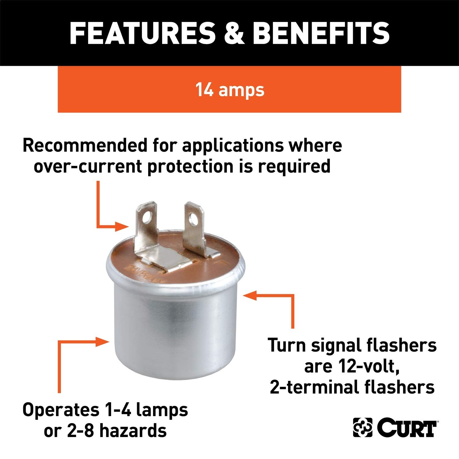 CURT 12-Volt 2-Terminal Turn Signal Flasher, 1-4 Lamps or 2-8 Hazards