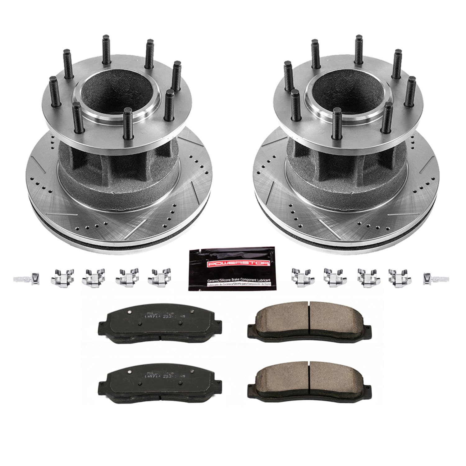 Power Stop K4595 Z23 Carbon Fiber Brake Pads with Drilled & Slotted Brake Rotors Kit For Ford F-350 Super Duty 2007-2011 [Model Specific]