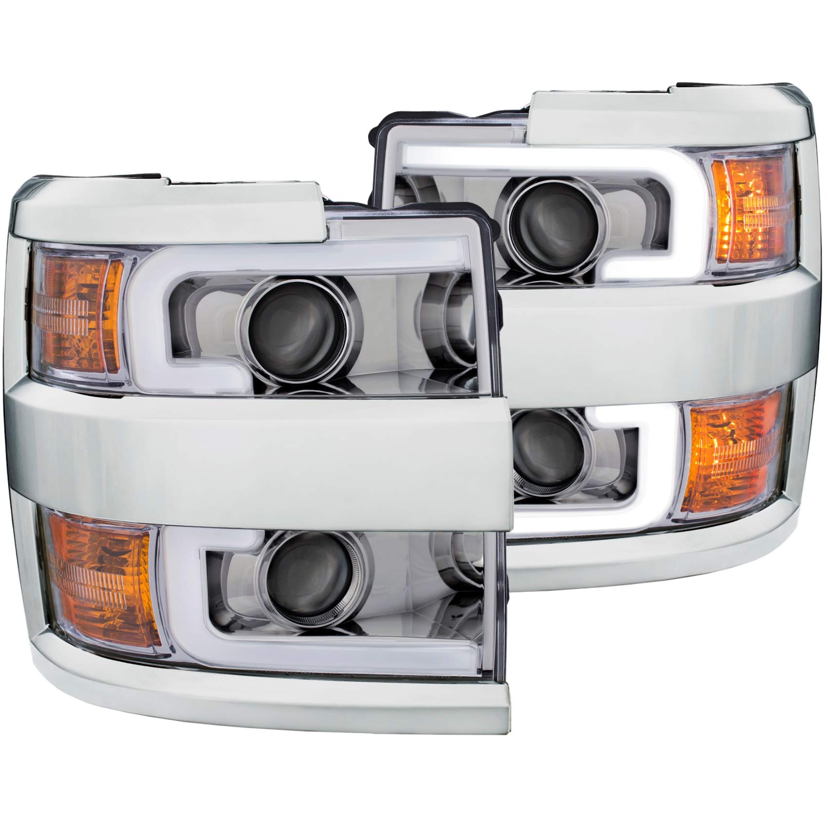 CHEVY SILVERADO 2500HD, 3500HD 15-19 ANZO USA PROJECTOR PLANK STYLE H.L. CHROME CLEAR AMBER