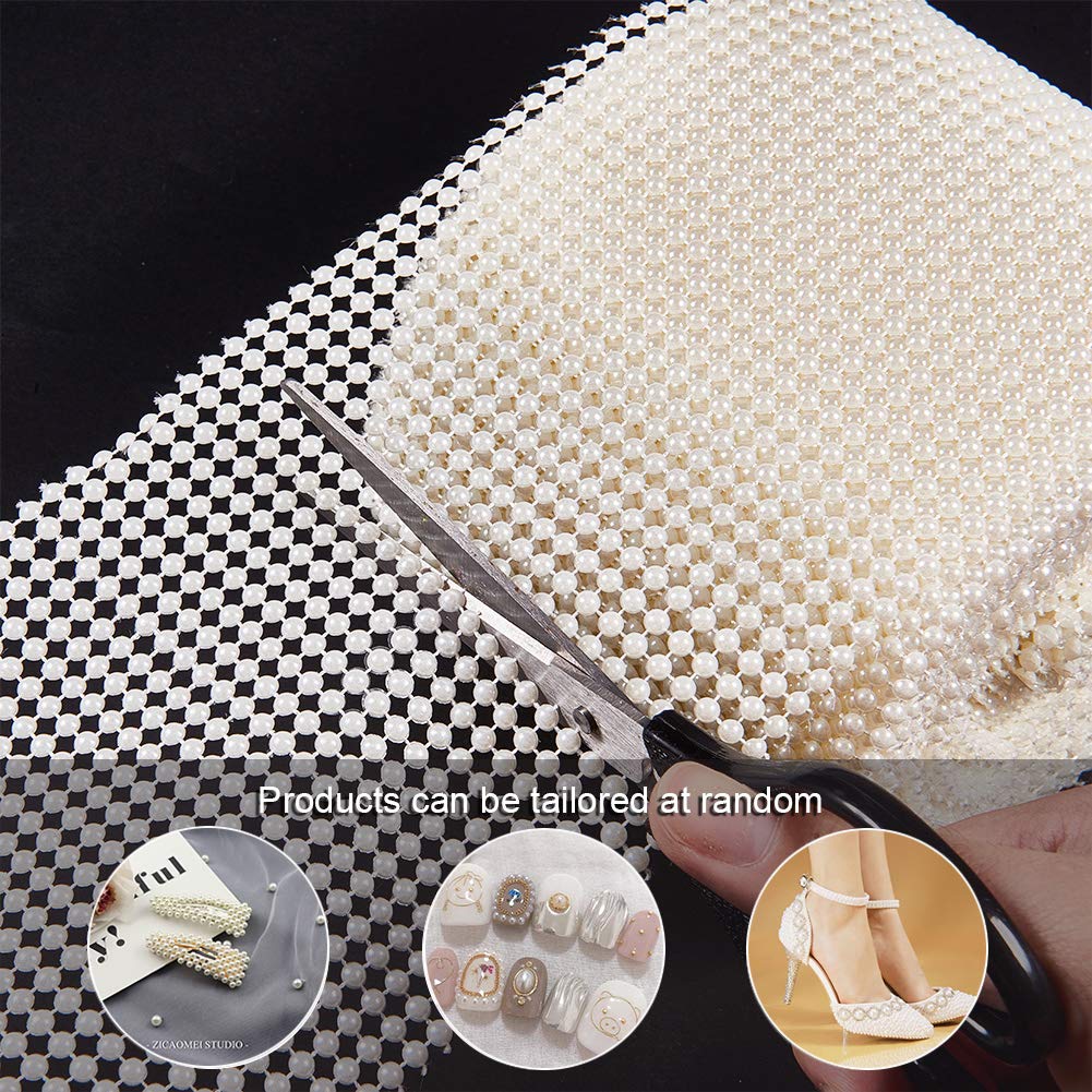 10 Yards JEWELEADER 4mm Half Pearl Ribbon 24 Rows Ivory ABS Plastic Imitation Pearl Mesh Wrap Roll 110mm Wide for Wedding Party Vase Home Holiday Decoration DIY Crafts