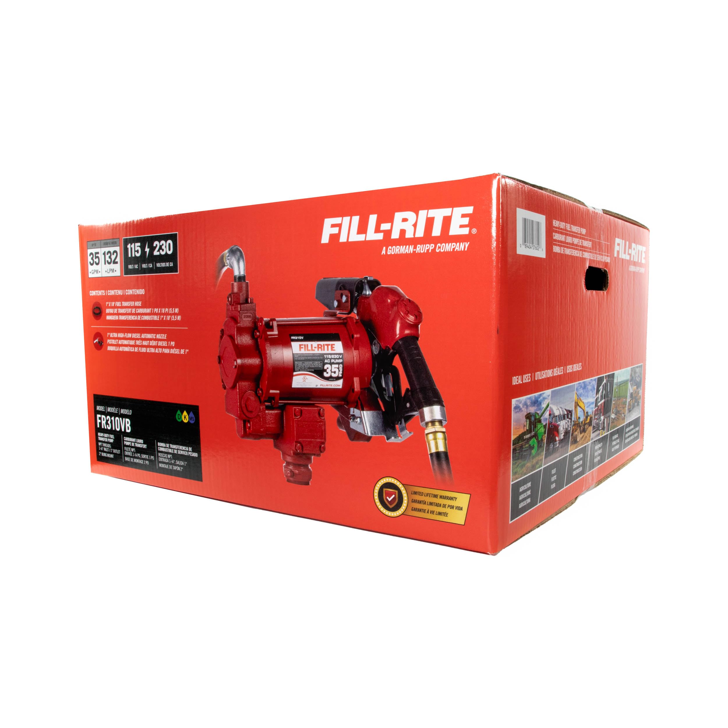 Fill-Rite 35 GPM FR310VB Fuel Transfer Pump w/Discharge Hose & Automatic Nozzle 115V/230V (Green)