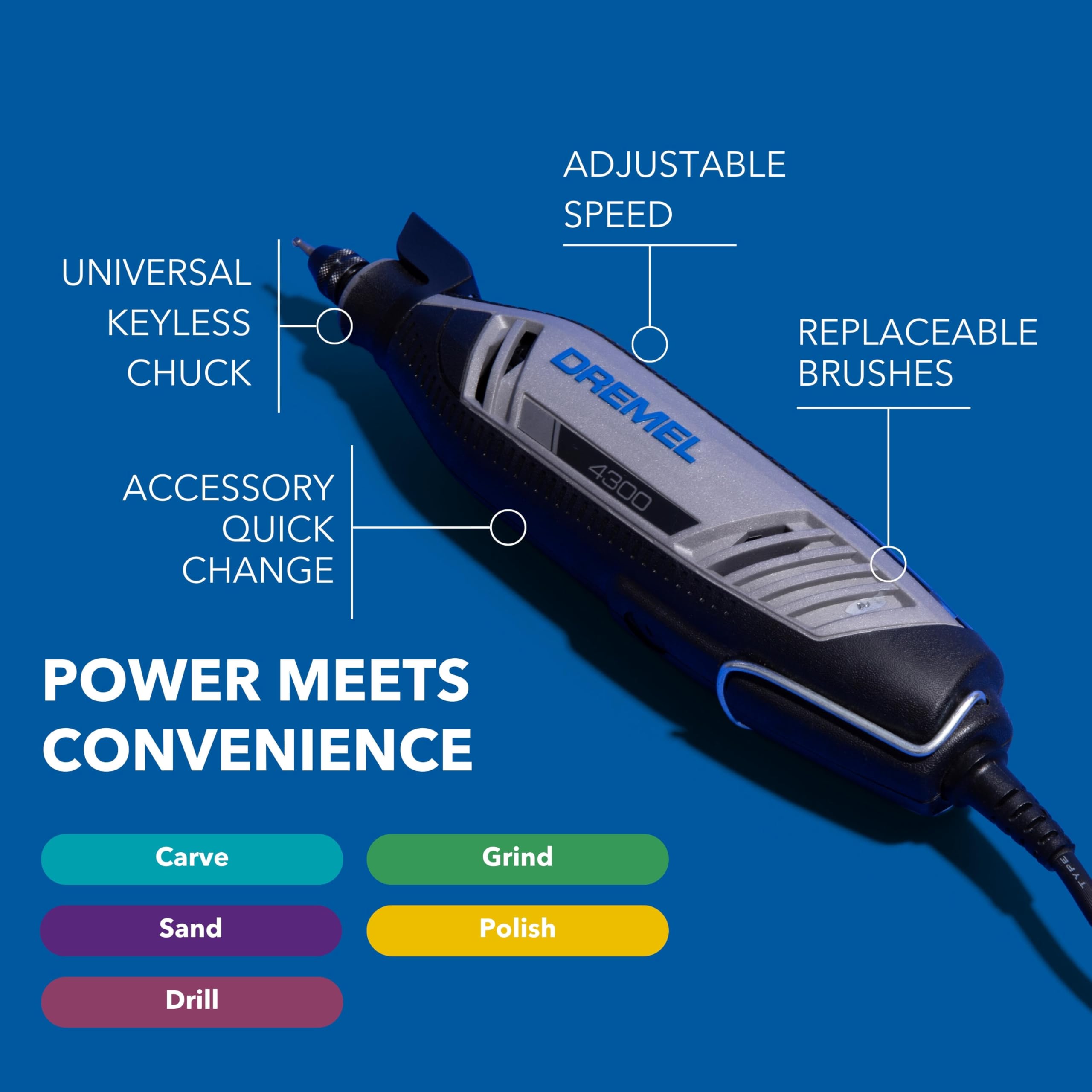 Dremel High Performance 4300-5/40 Rotary Tool Kit with LED Light- 5 Attachments & 40 Accessories - Ideal for Grinding, Cutting, Wood Carving, Sanding, and Engraving