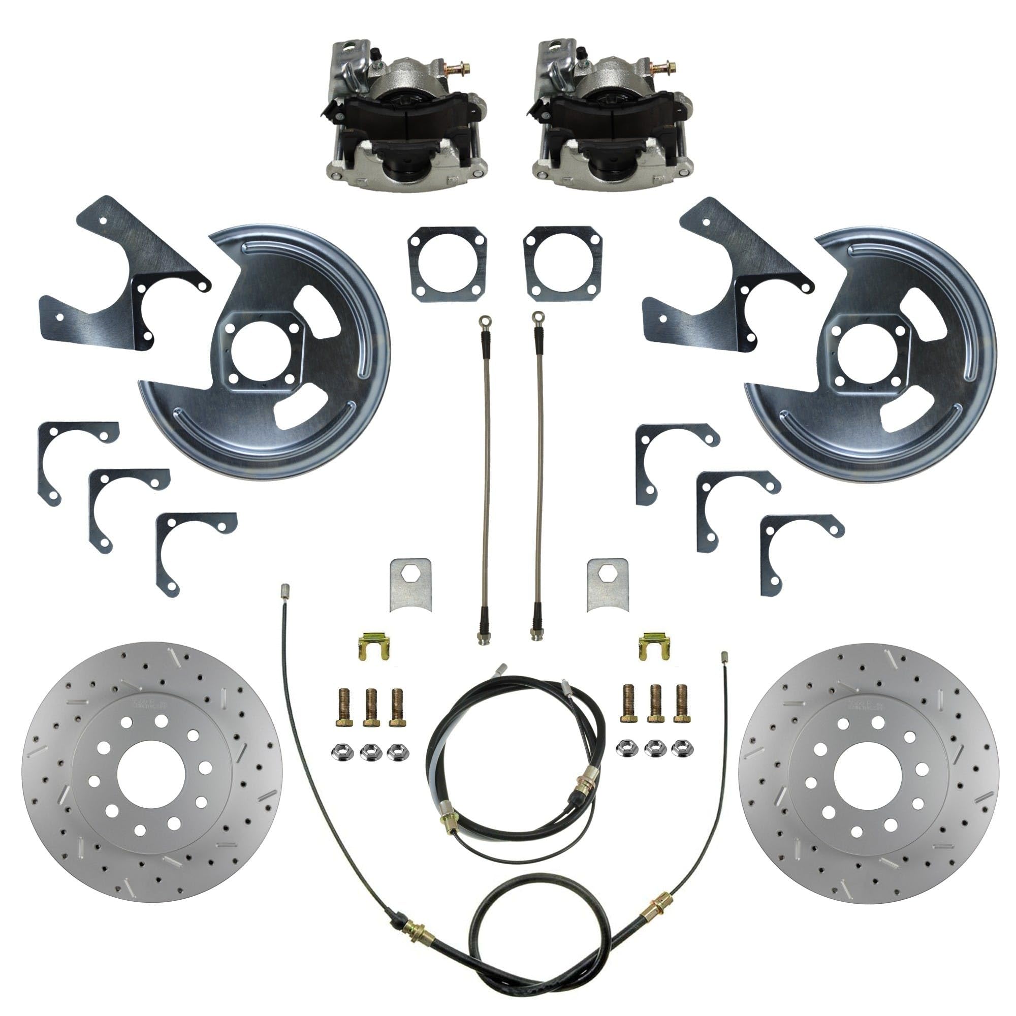 Rear Disc Brake Conversion Kit - Leed Brakes Maxgrip Xds - Gm 10 and 12 Bolt Axles 5 X4.75 With Staggered Shocks