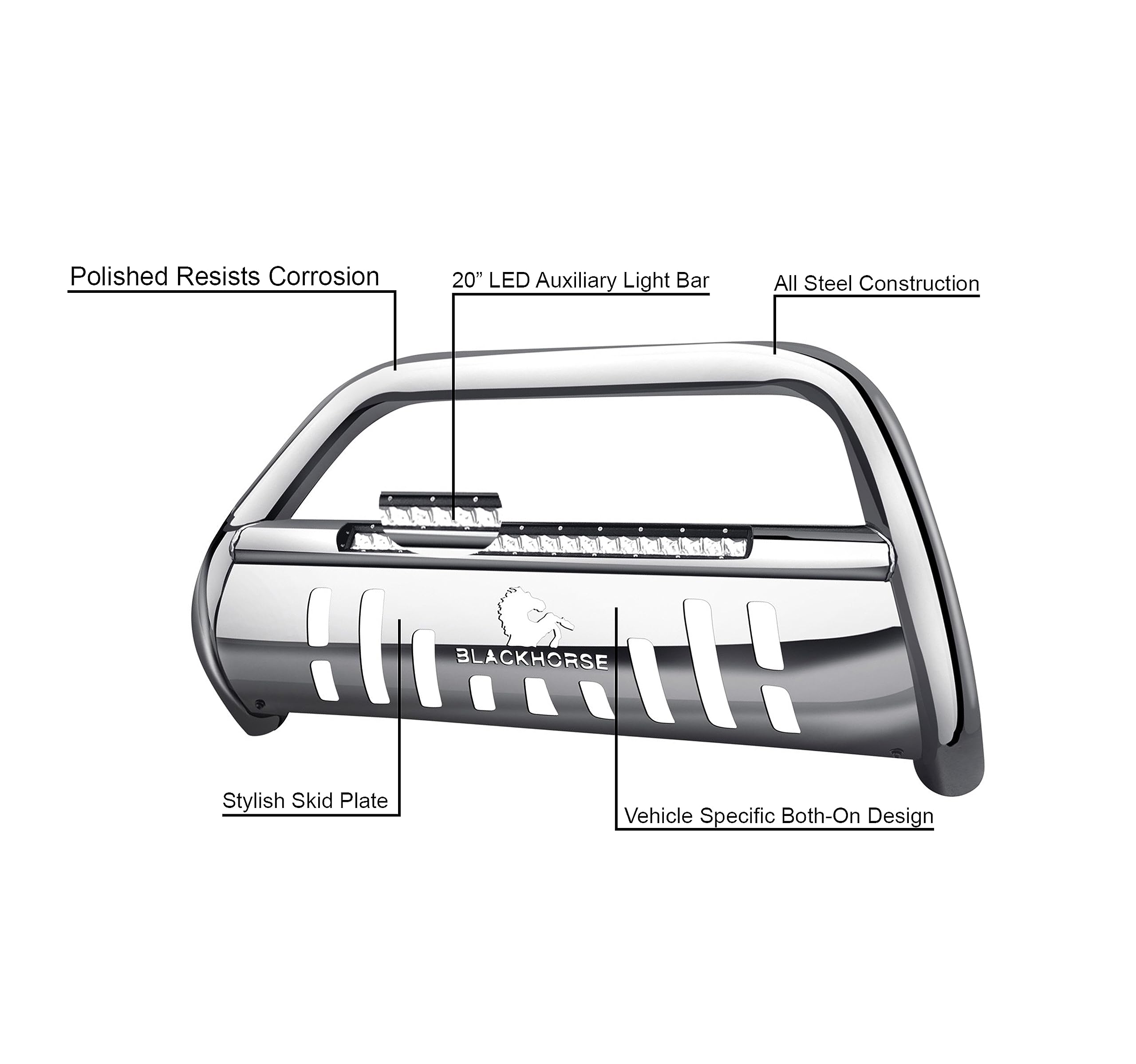 Beacon Black Horse Bull Bar Skid Plate Stainless Steel Compatible with 2014-2018 Subaru Forester-BE-S0102S