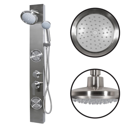 Dura Faucet Premium RV Shower Panel Column (DF-SA914-SN) – Satin Nickel, 4 Spray Options with Adjustable Body Sprayers, Overhead Shower & Handheld Wand – Water-Saving, Easy Install RV Shower System