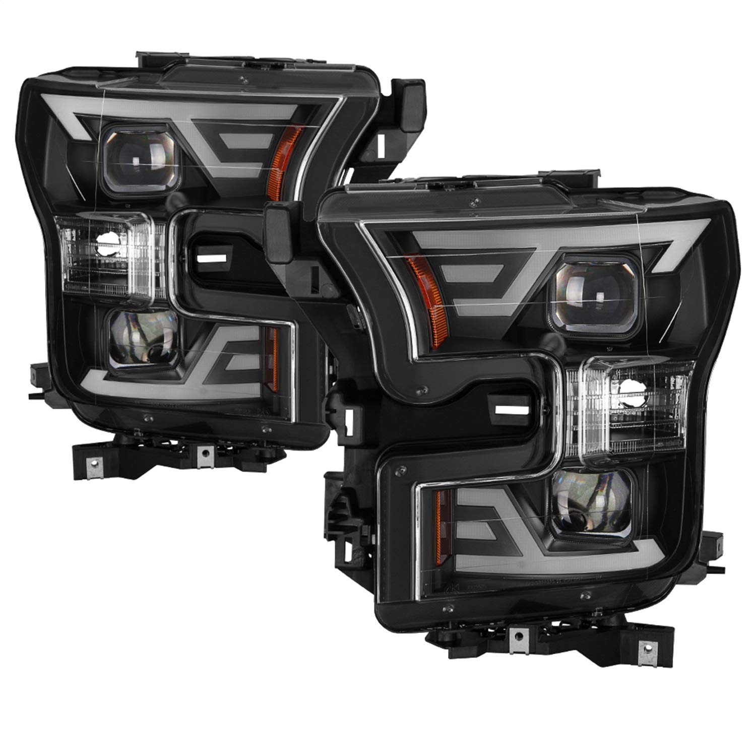 Ford F150 2015-2017 Spyder (Akkon) DRL LED Light Bar Projector Headlights - Black - Low Beam - H7 ; High