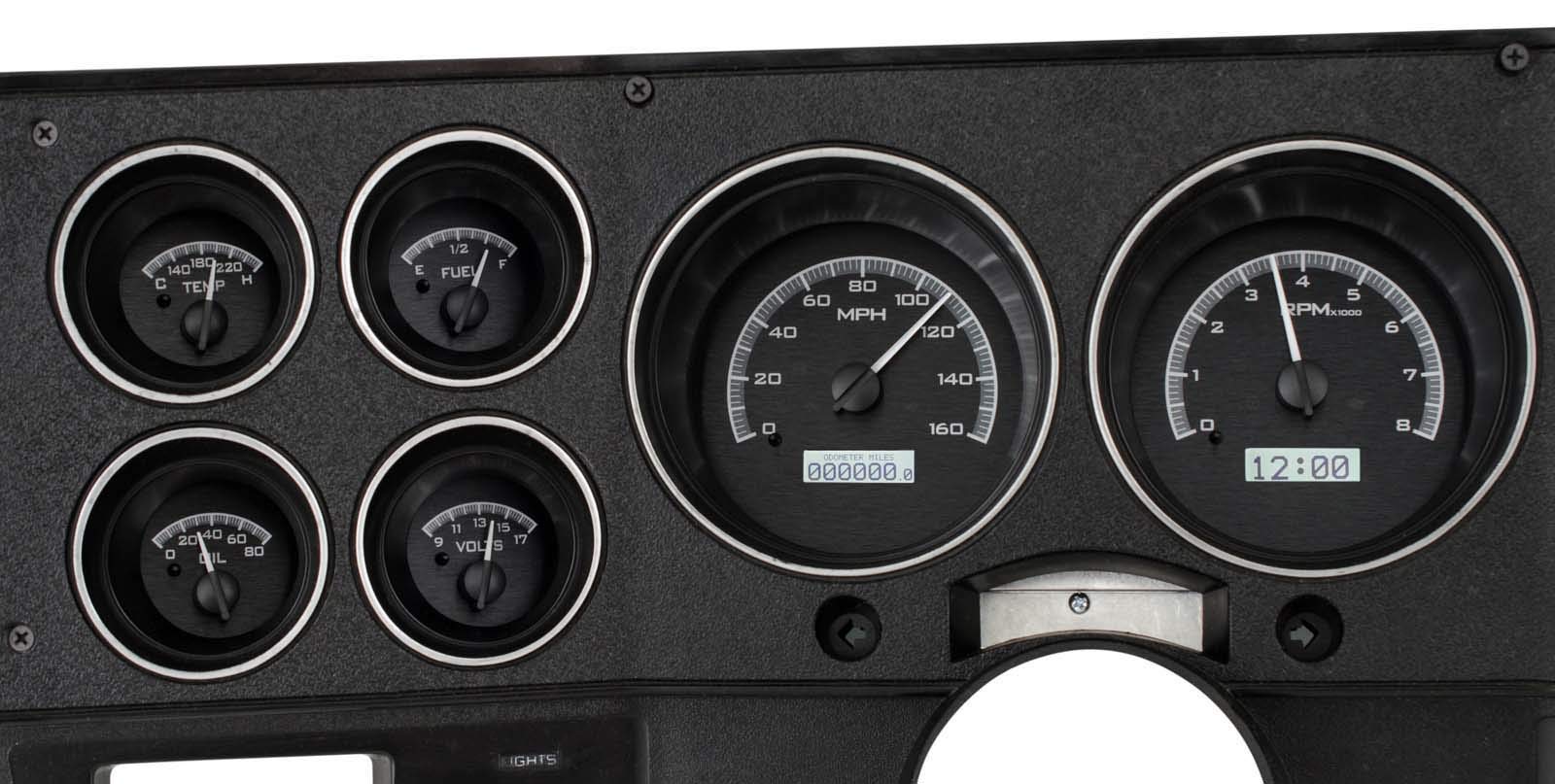 Dakota Digital VHX Analog Dash Gauges 73 - 87 Chevy GMC Pickup Truck Black Alloy White VHX-73C-PU-K-W