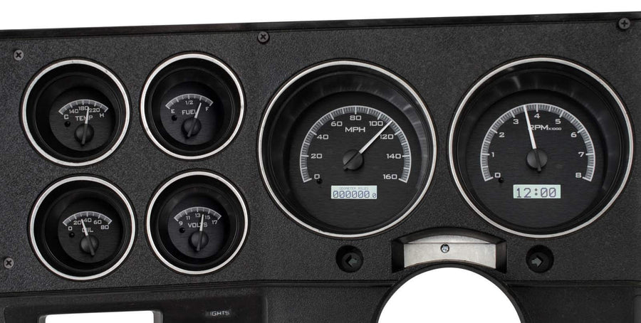 Dakota Digital VHX Analog Dash Gauges 73 - 87 Chevy GMC Pickup Truck Black Alloy White VHX-73C-PU-K-W